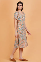 Terra Code Printed Crinkle Empire Midi Dress With Front Slit