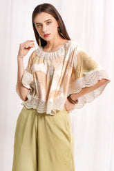 Ivory Whispers Printed Embellished Cape Set