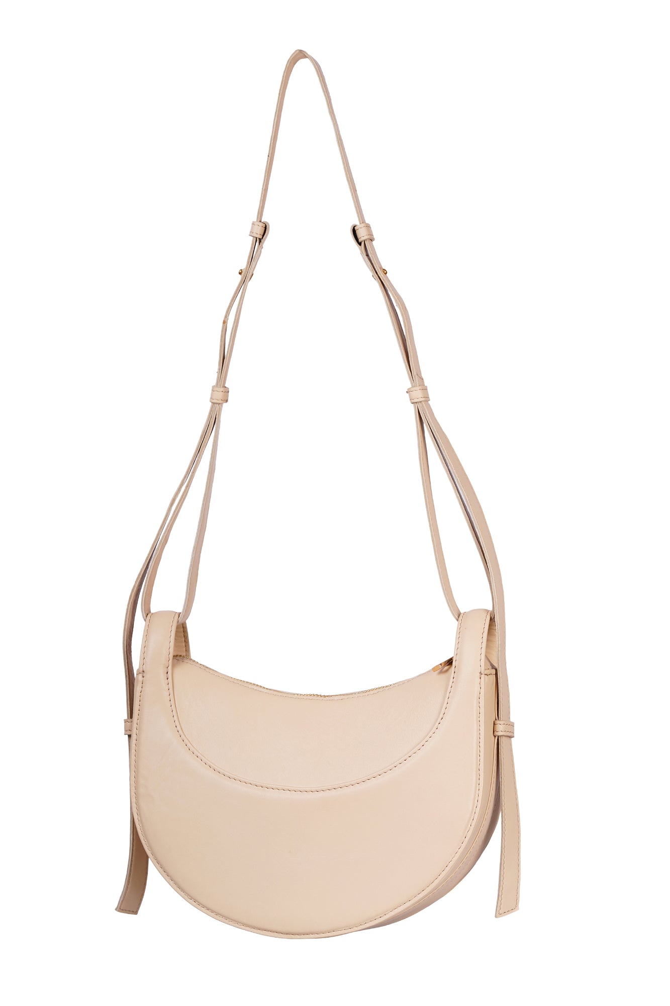 Ivory Cream Crescent Saddle Leather Shoulder Bag