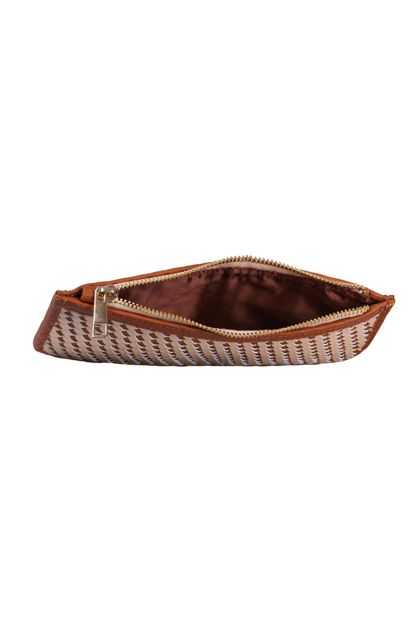 Tan & Cream Leather Woven Small Pouch