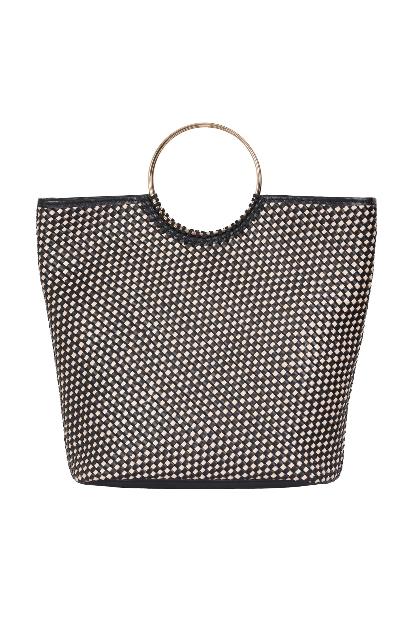 Black & Cream Leather Woven Ring Tote