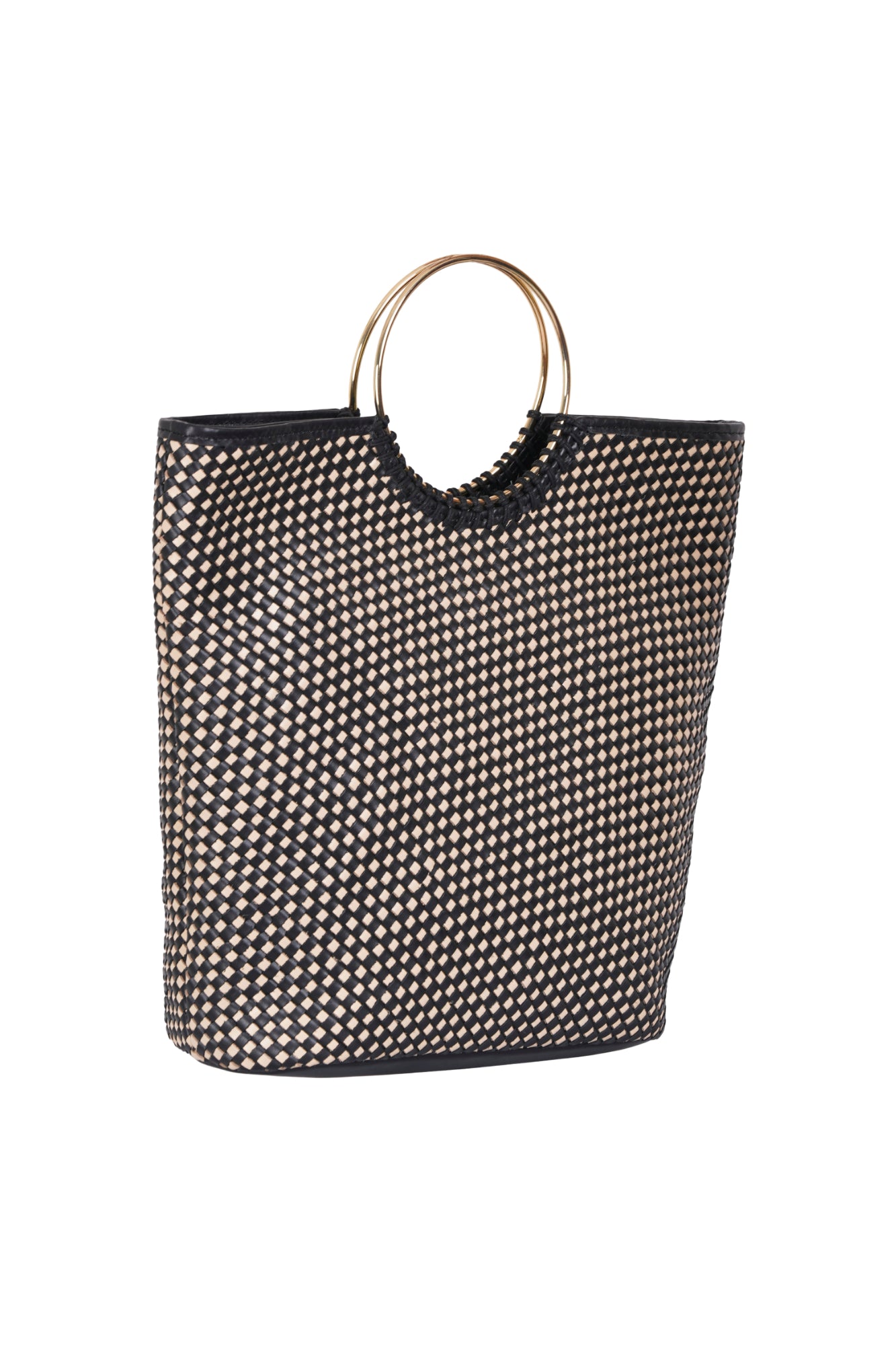 Black & Cream Leather Woven Ring Tote