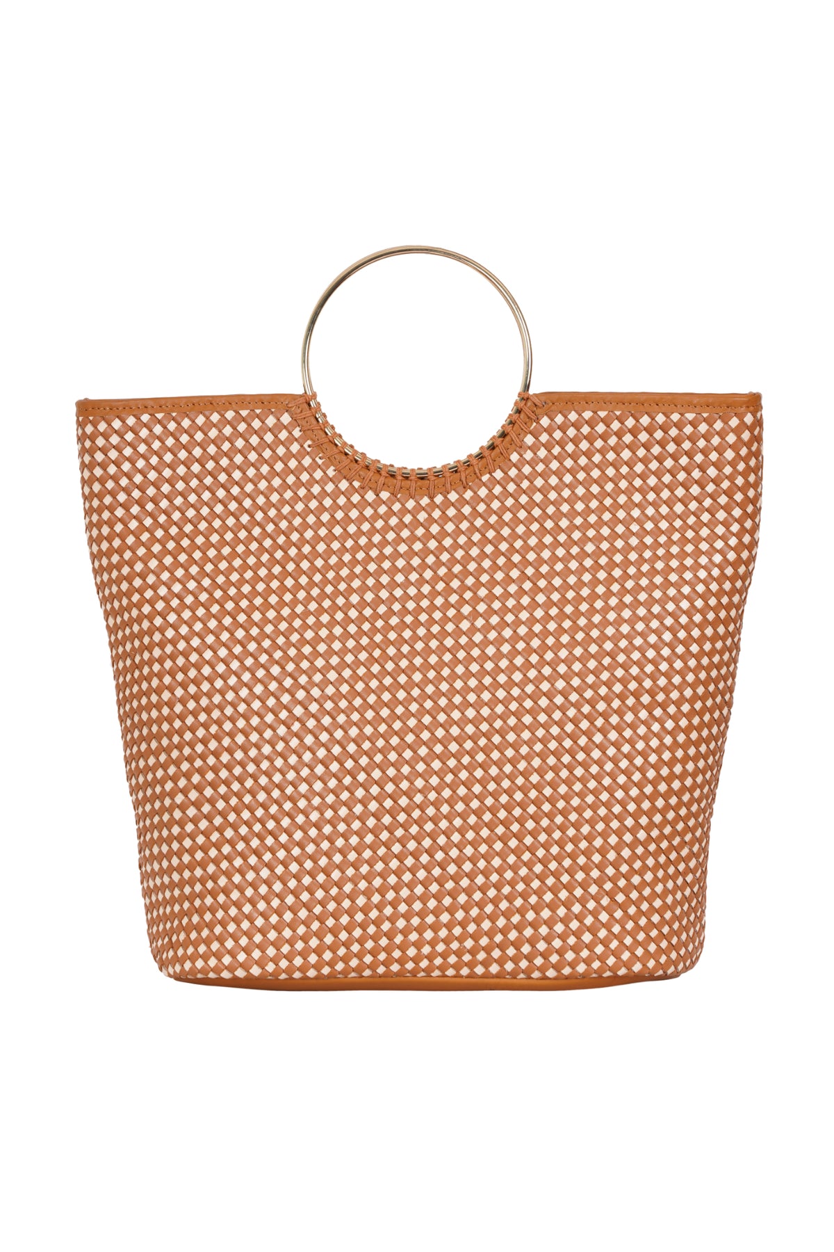 Tan & Cream Leather Woven Ring Tote