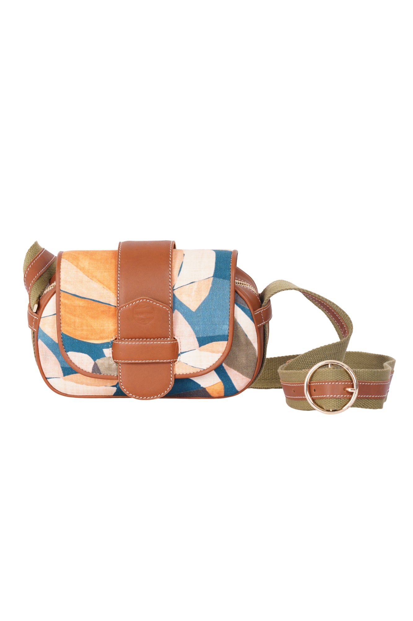 Surreal Citrus Printed Tan Leather Crossbody Bag