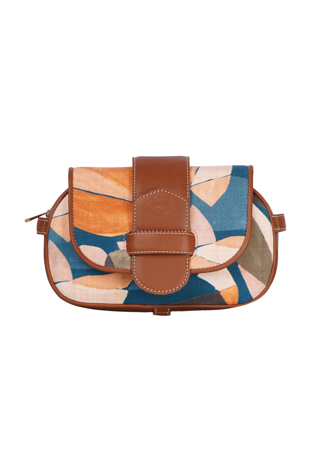 Surreal Citrus Printed Tan Leather Crossbody Bag