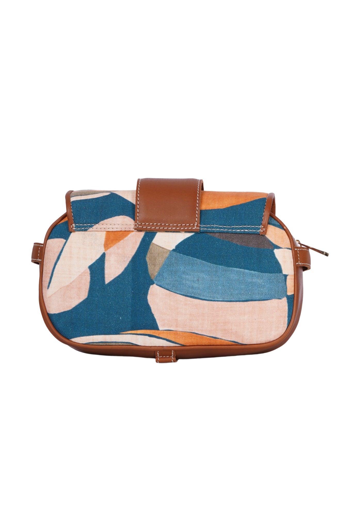 Surreal Citrus Printed Tan Leather Crossbody Bag