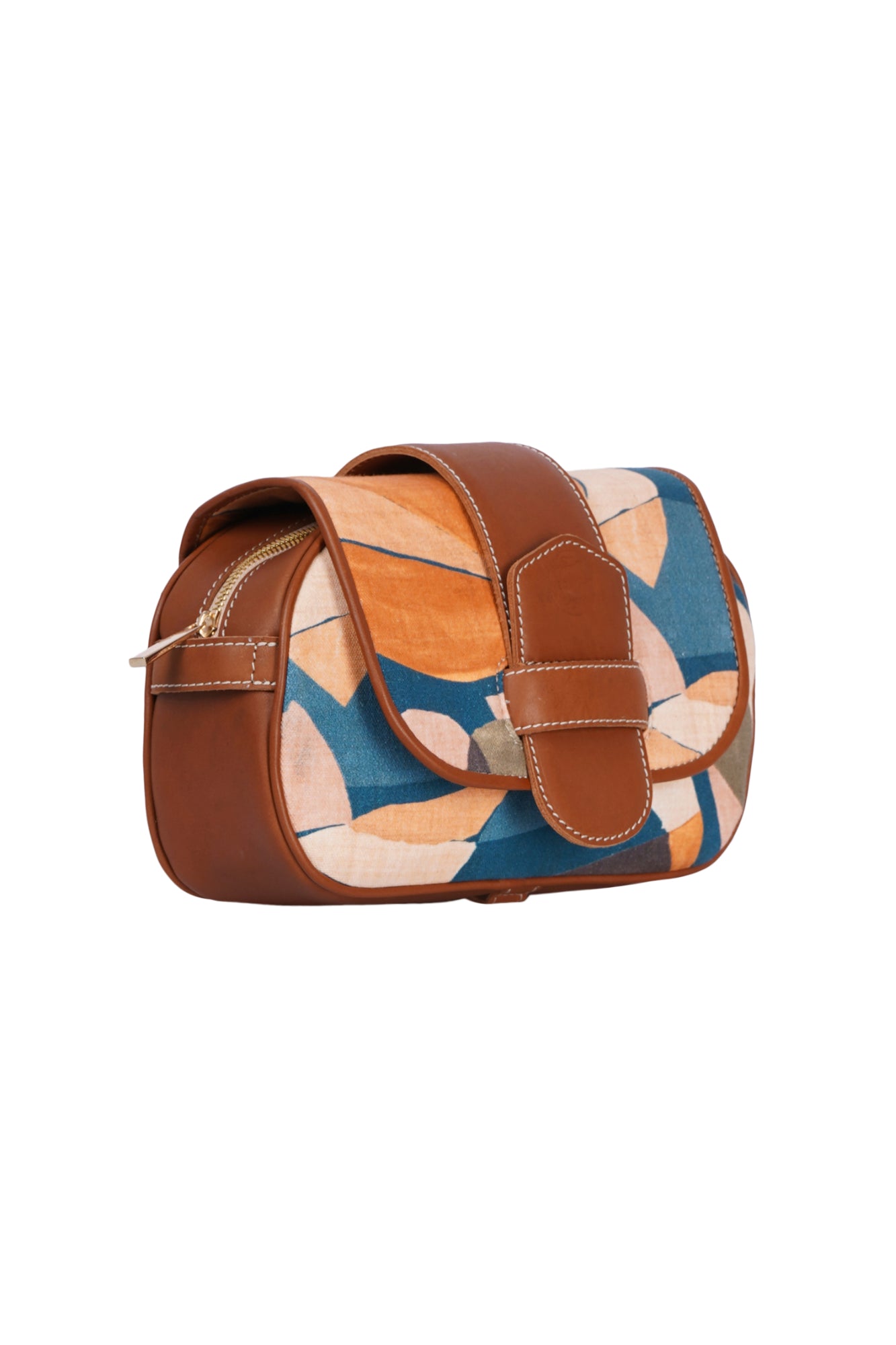 Surreal Citrus Printed Tan Leather Crossbody Bag