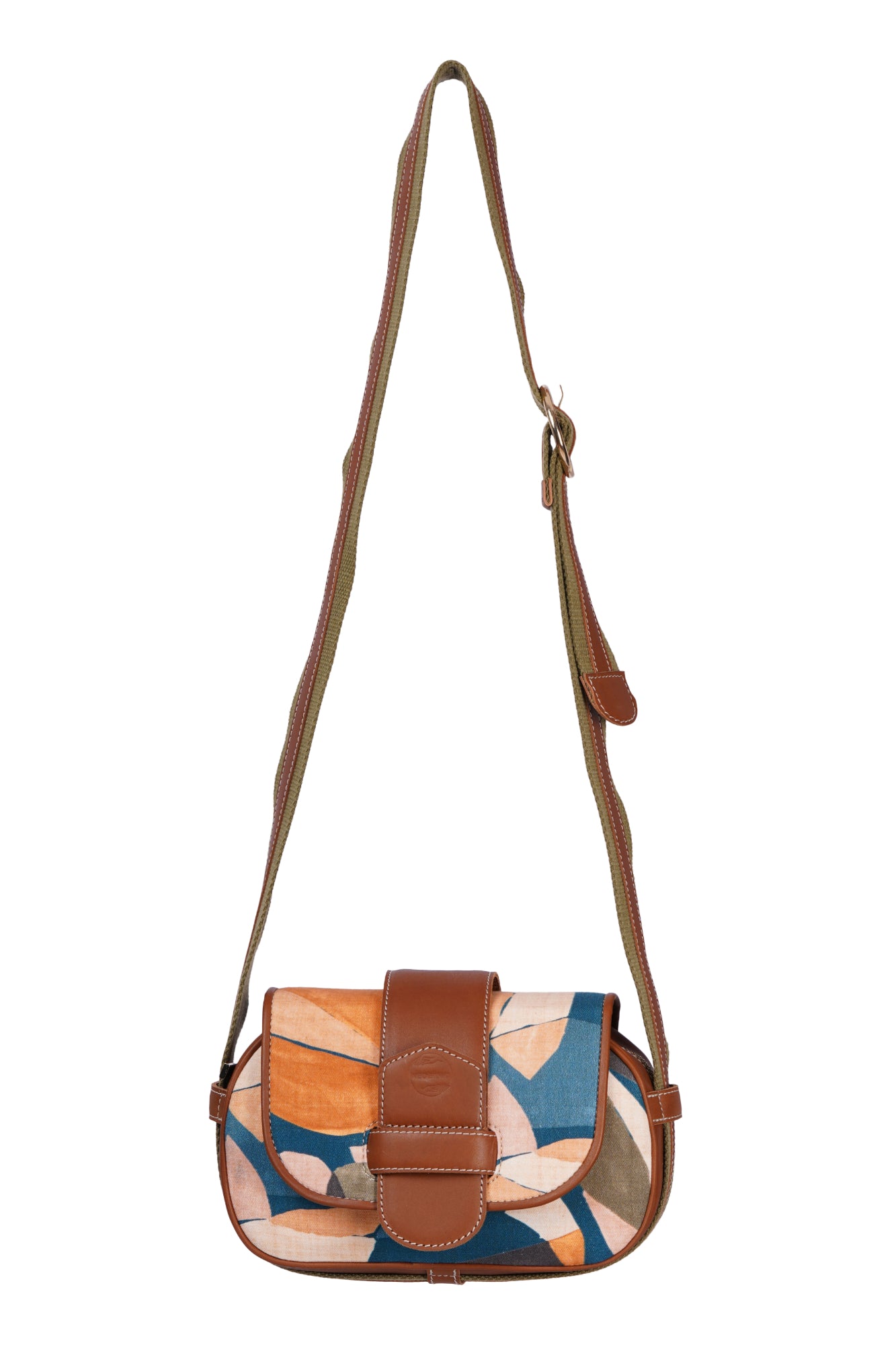 Surreal Citrus Printed Tan Leather Crossbody Bag