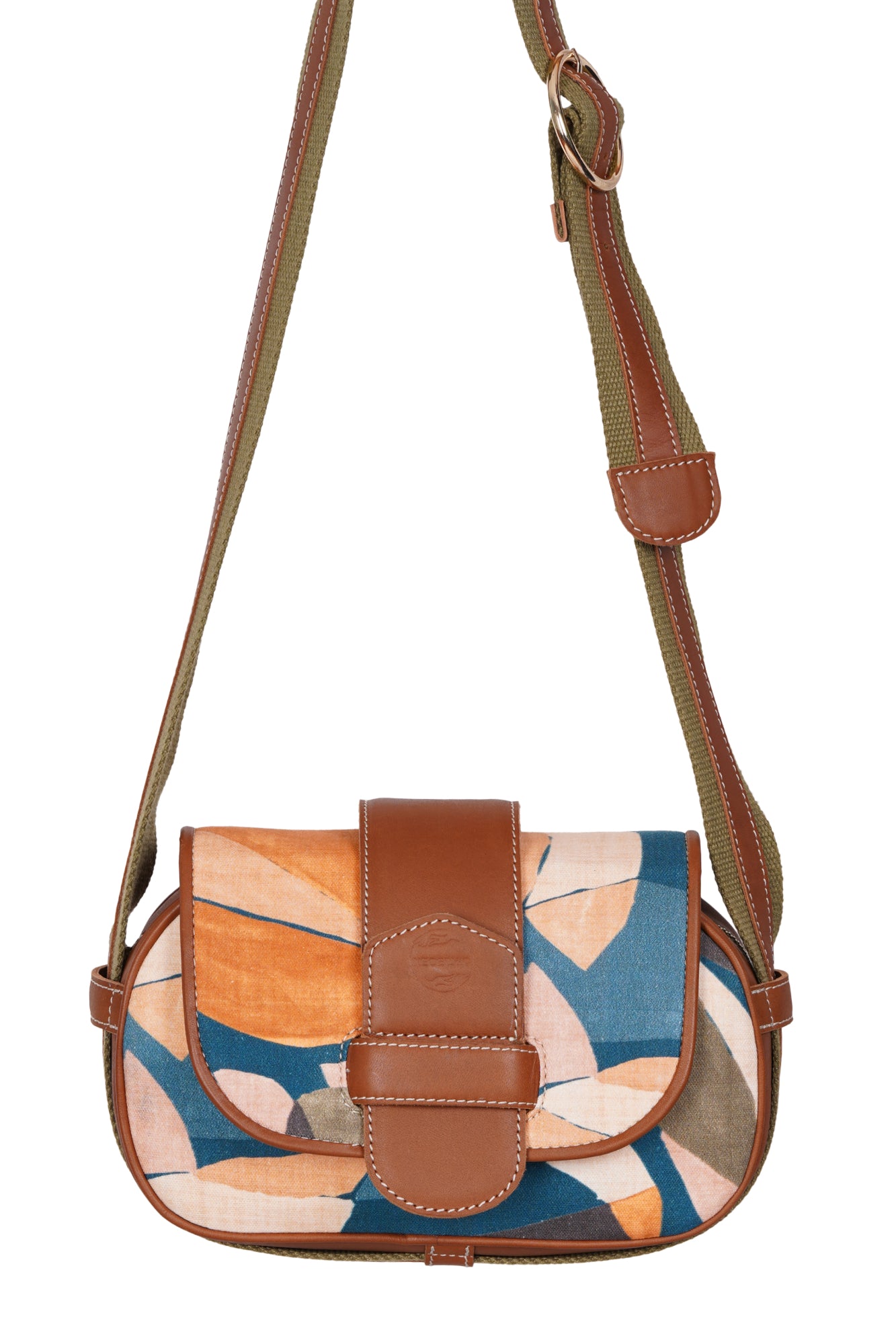 Surreal Citrus Printed Tan Leather Crossbody Bag