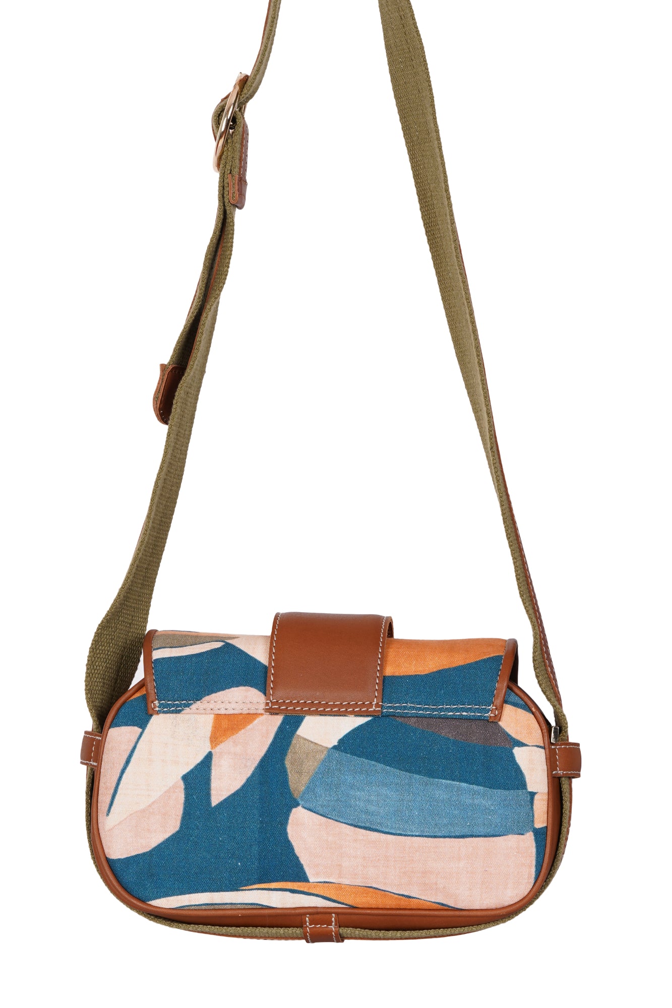 Surreal Citrus Printed Tan Leather Crossbody Bag