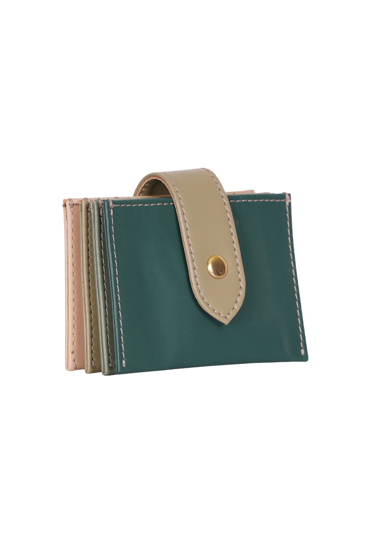 Green Colorblock Snap Card Holder