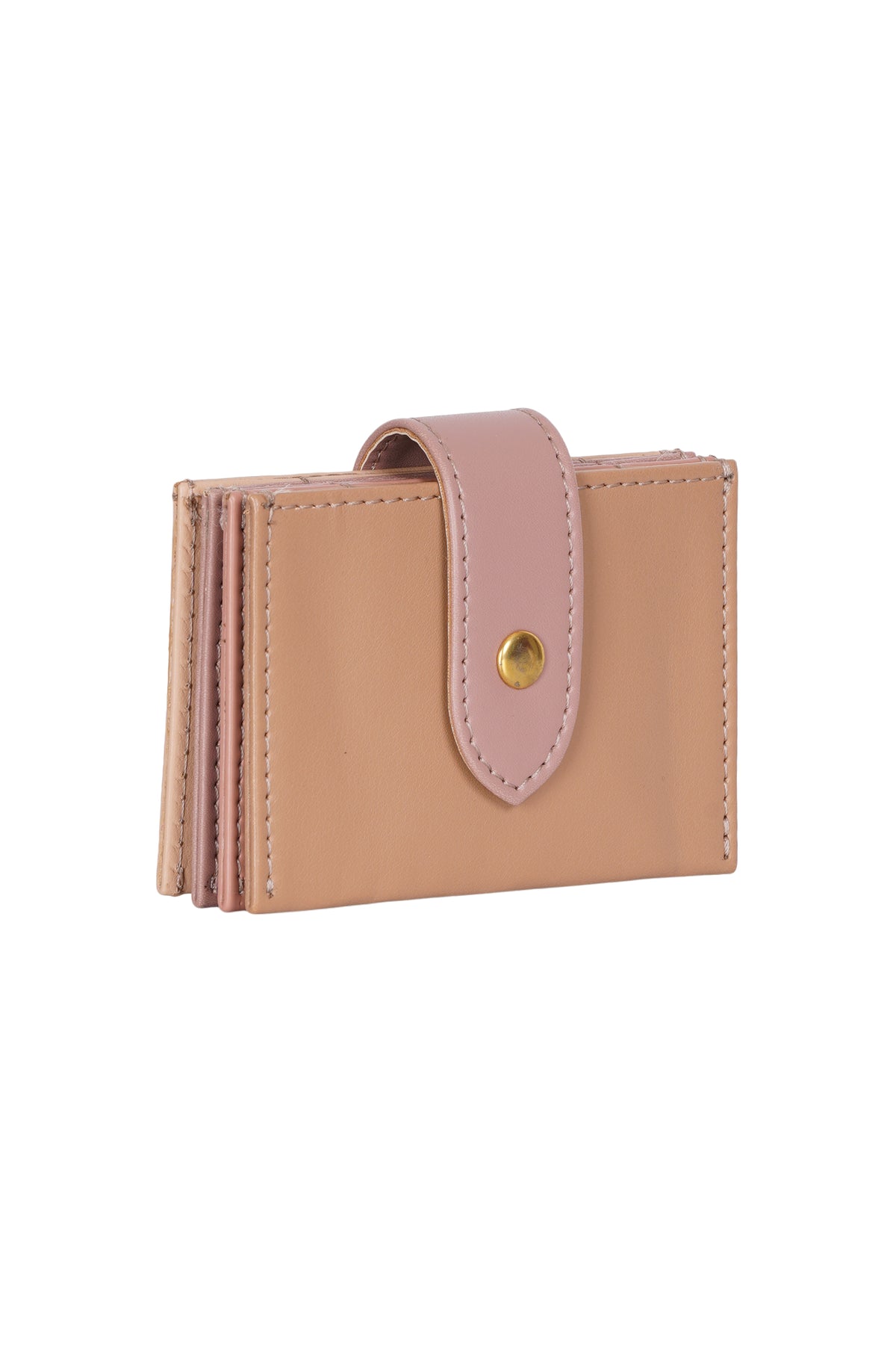 Pink Colorblock Snap Card Holder