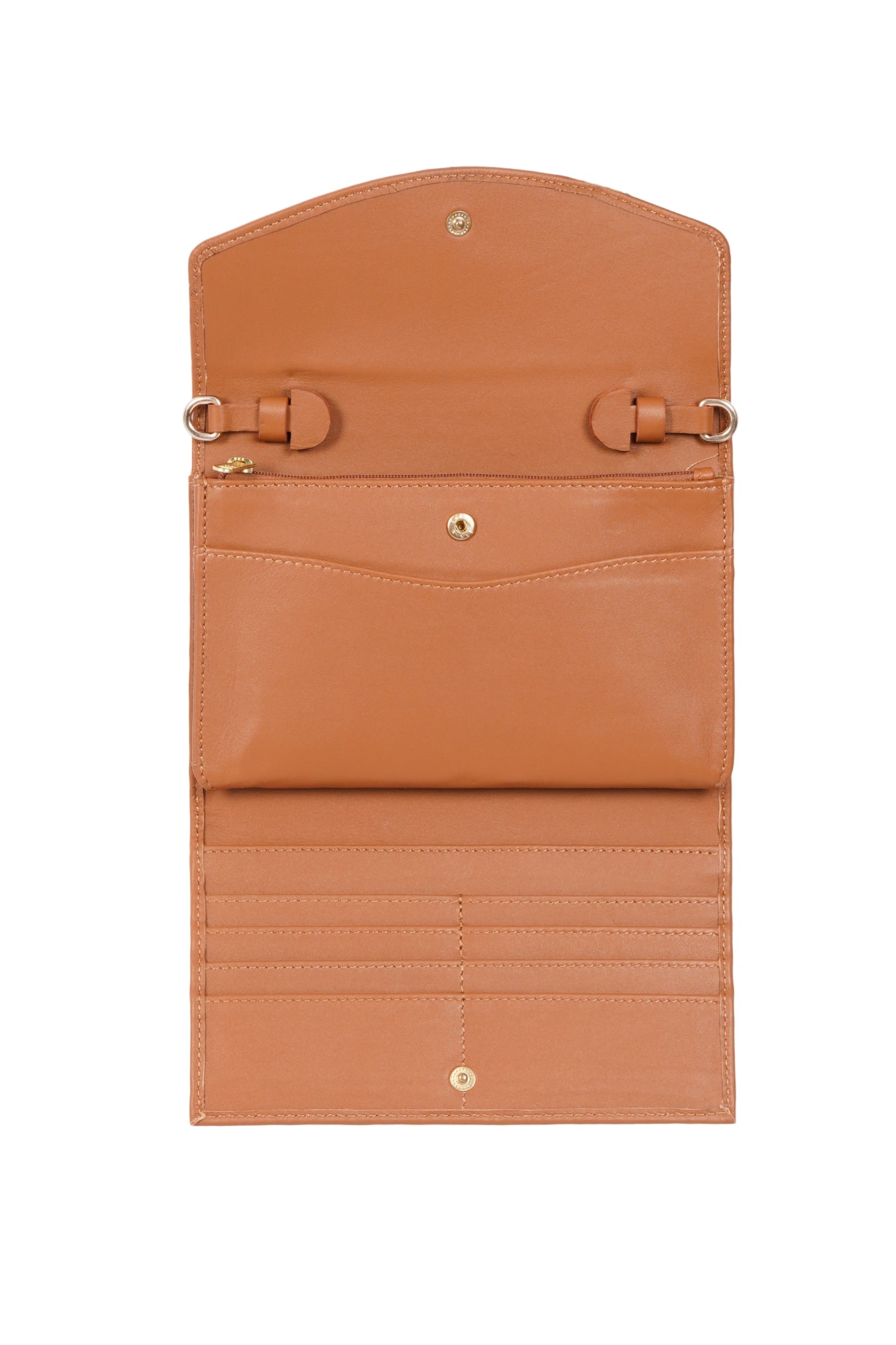 Tan Leather Foldover Wallet With Detachable Sling