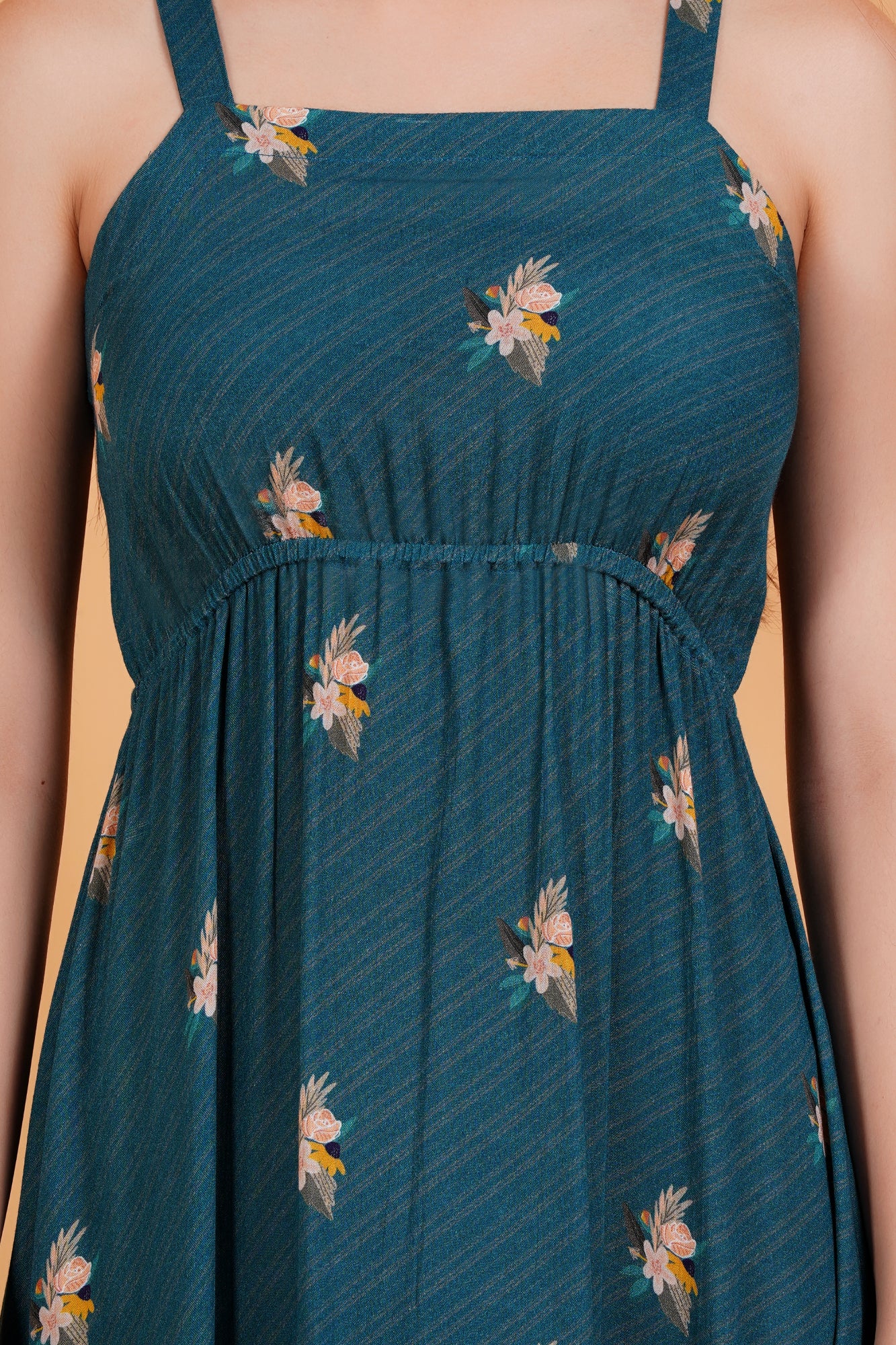 Teal Botanica Printed Strappy Cinched Back Maxi Dress