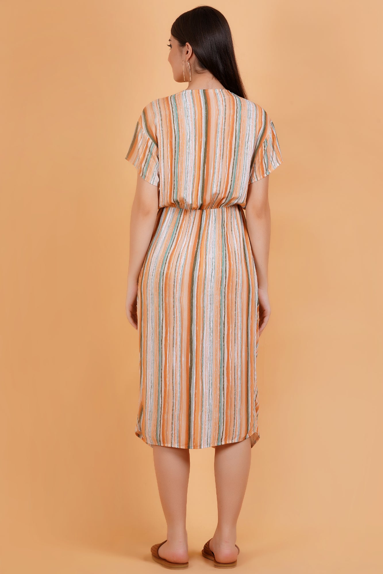 Rustic Streaks Printed Twist Midi Dress