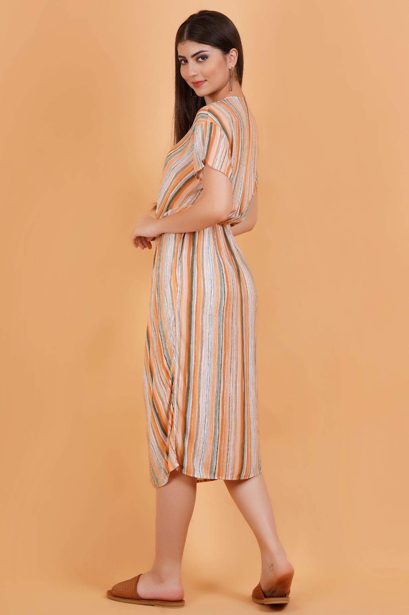 Rustic Streaks Printed Twist Midi Dress