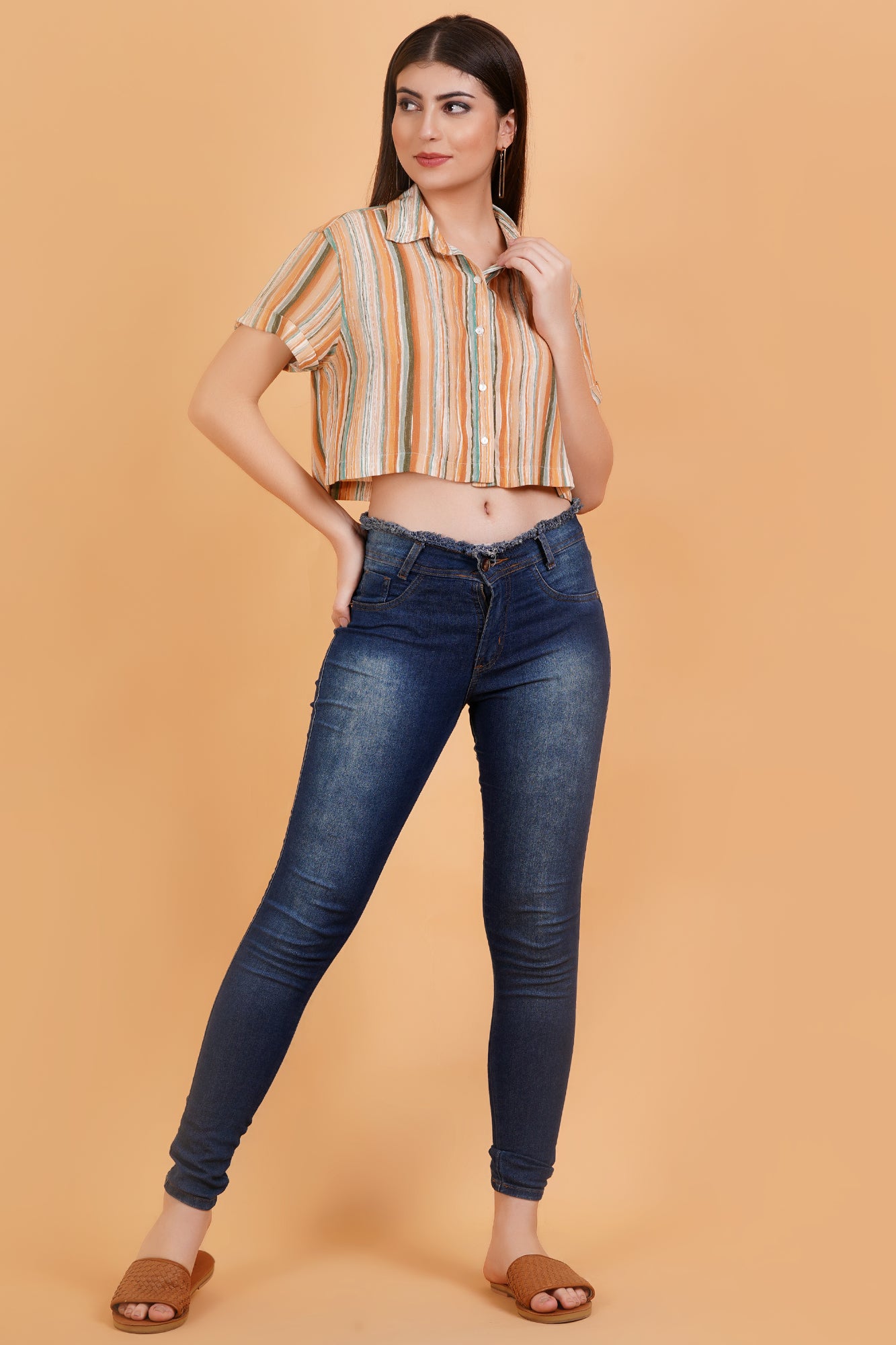 Rustic Streaks Printed Crop Shirt