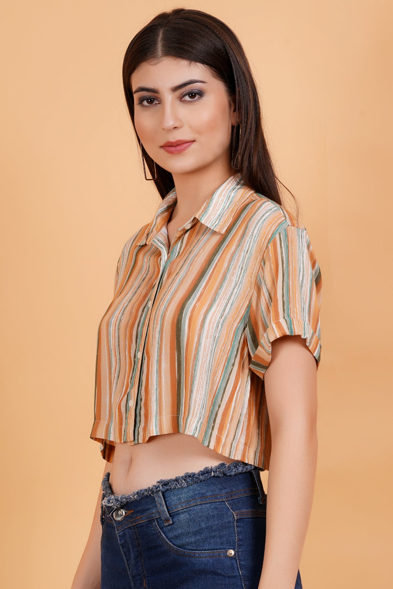 Rustic Streaks Printed Crop Shirt