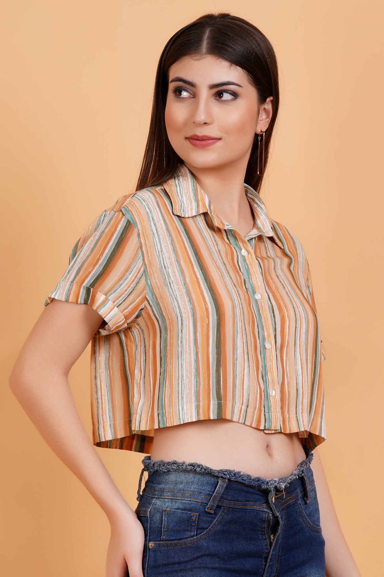 Rustic Streaks Printed Crop Shirt