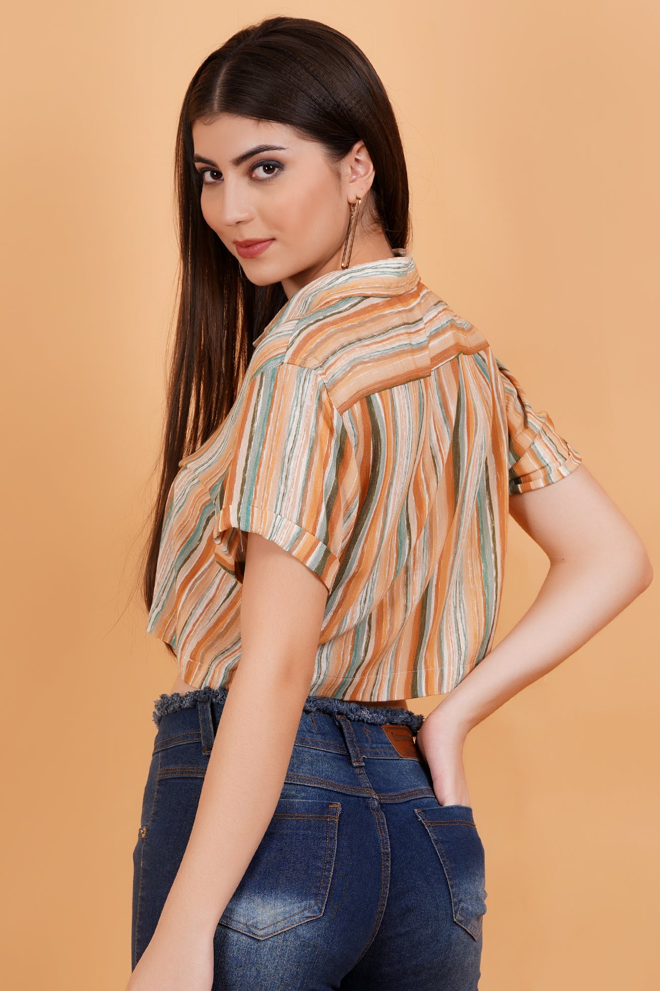 Rustic Streaks Printed Crop Shirt