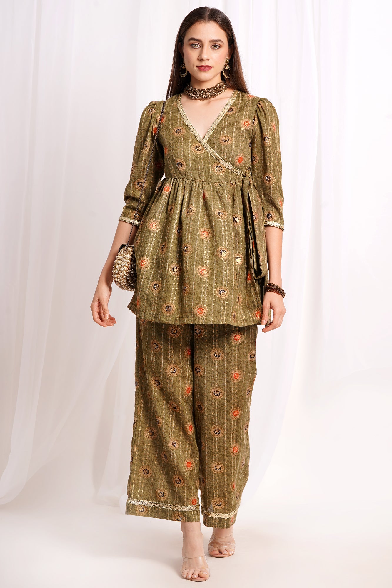 Olive Green Wrap Top Kurta Set