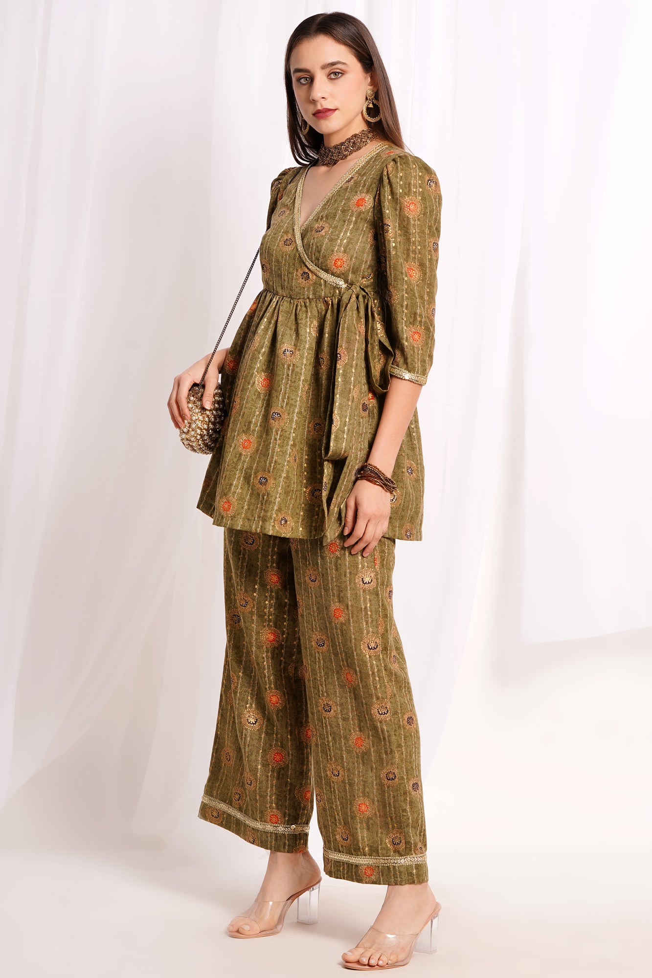 Olive Green Wrap Top Kurta Set