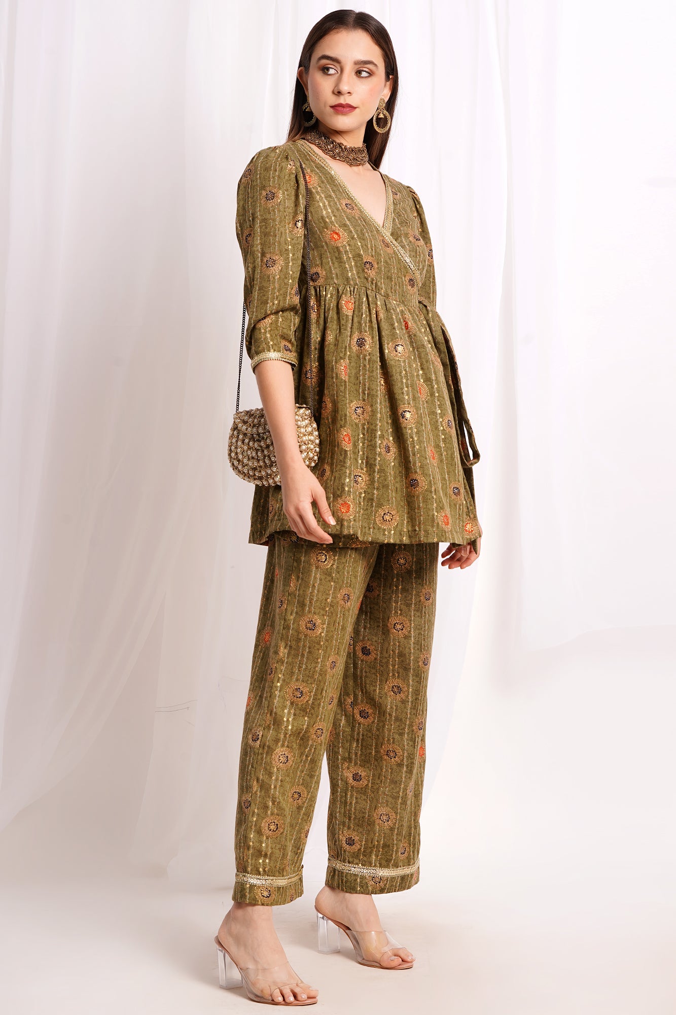 Olive Green Wrap Top Kurta Set