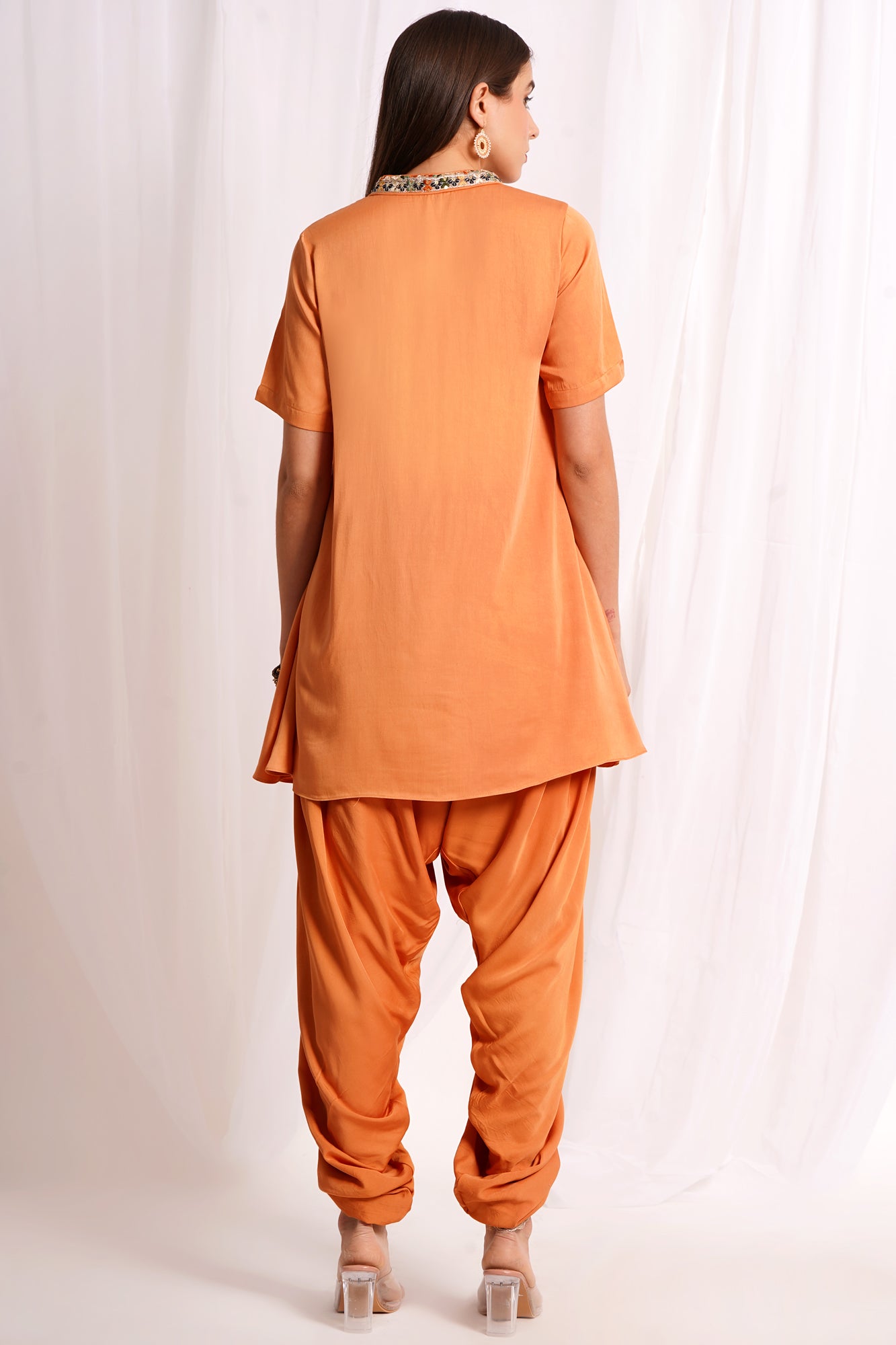 Orange Embellished Dhoti Kurta Set