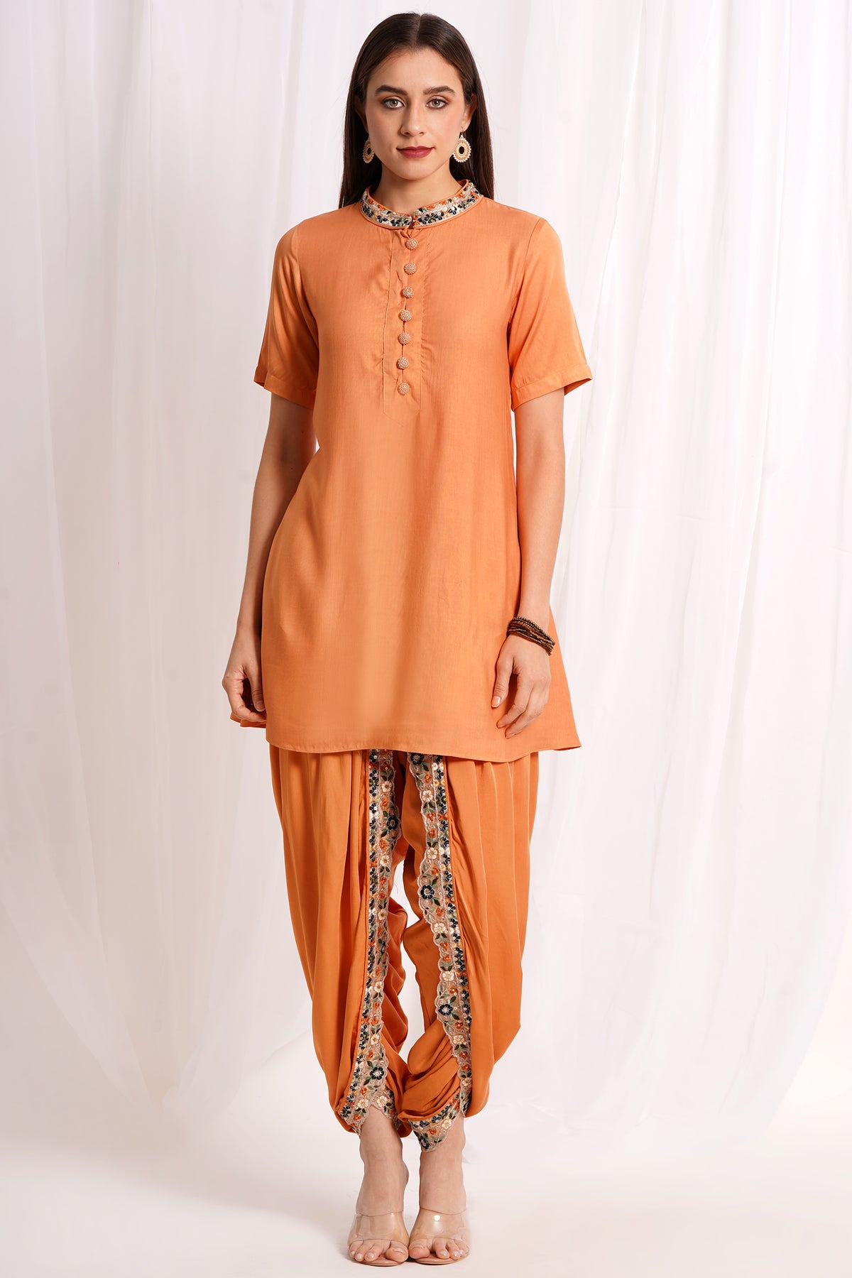 Orange Embellished Dhoti Kurta Set