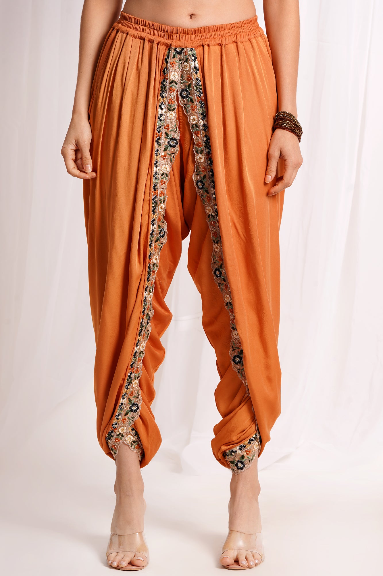 Orange Embellished Dhoti Kurta Set