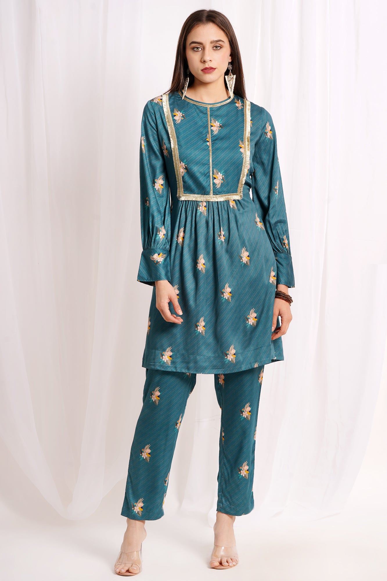 Teal Botanica Printed Kurta Set