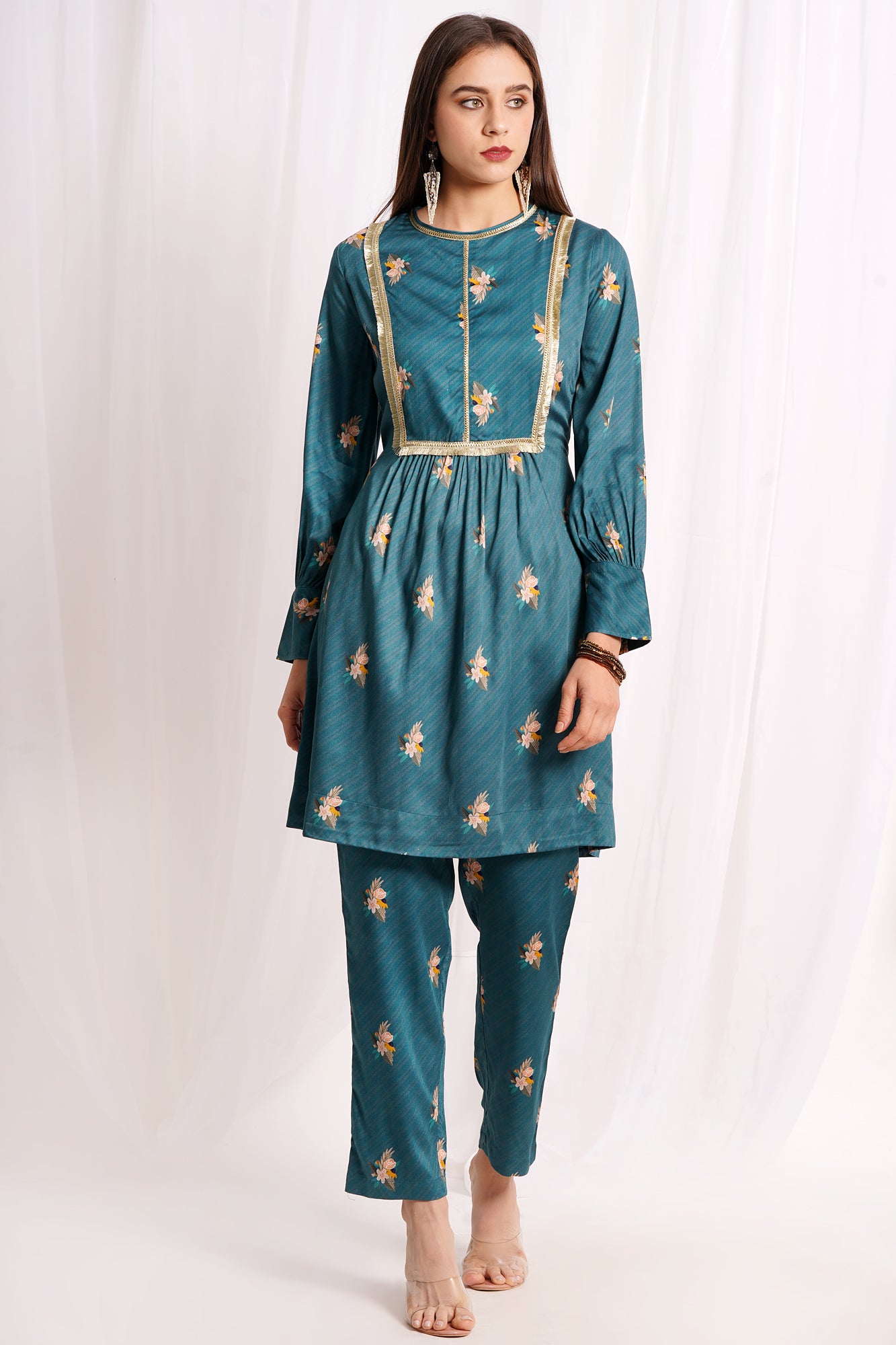 Teal Botanica Printed Kurta Set