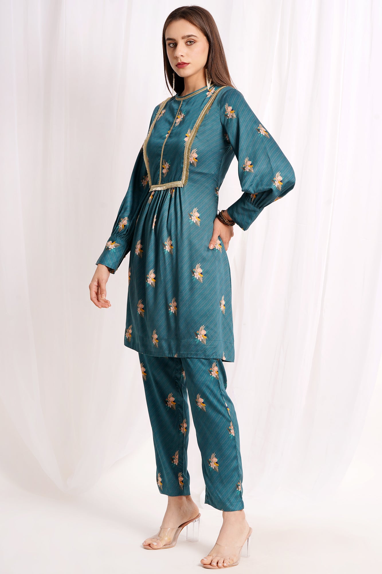 Teal Botanica Printed Kurta Set