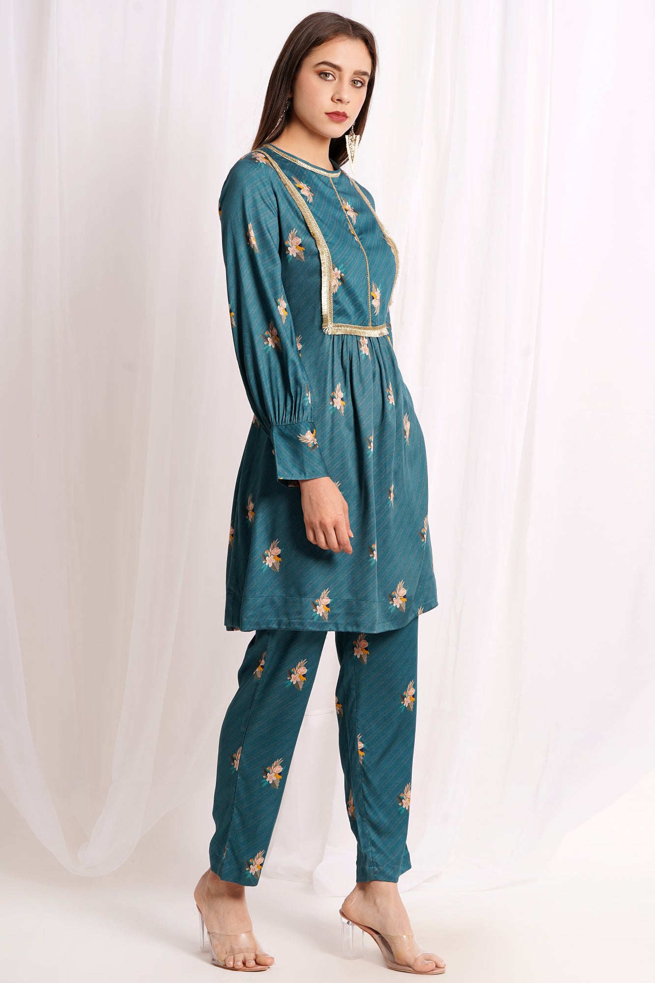 Teal Botanica Printed Kurta Set