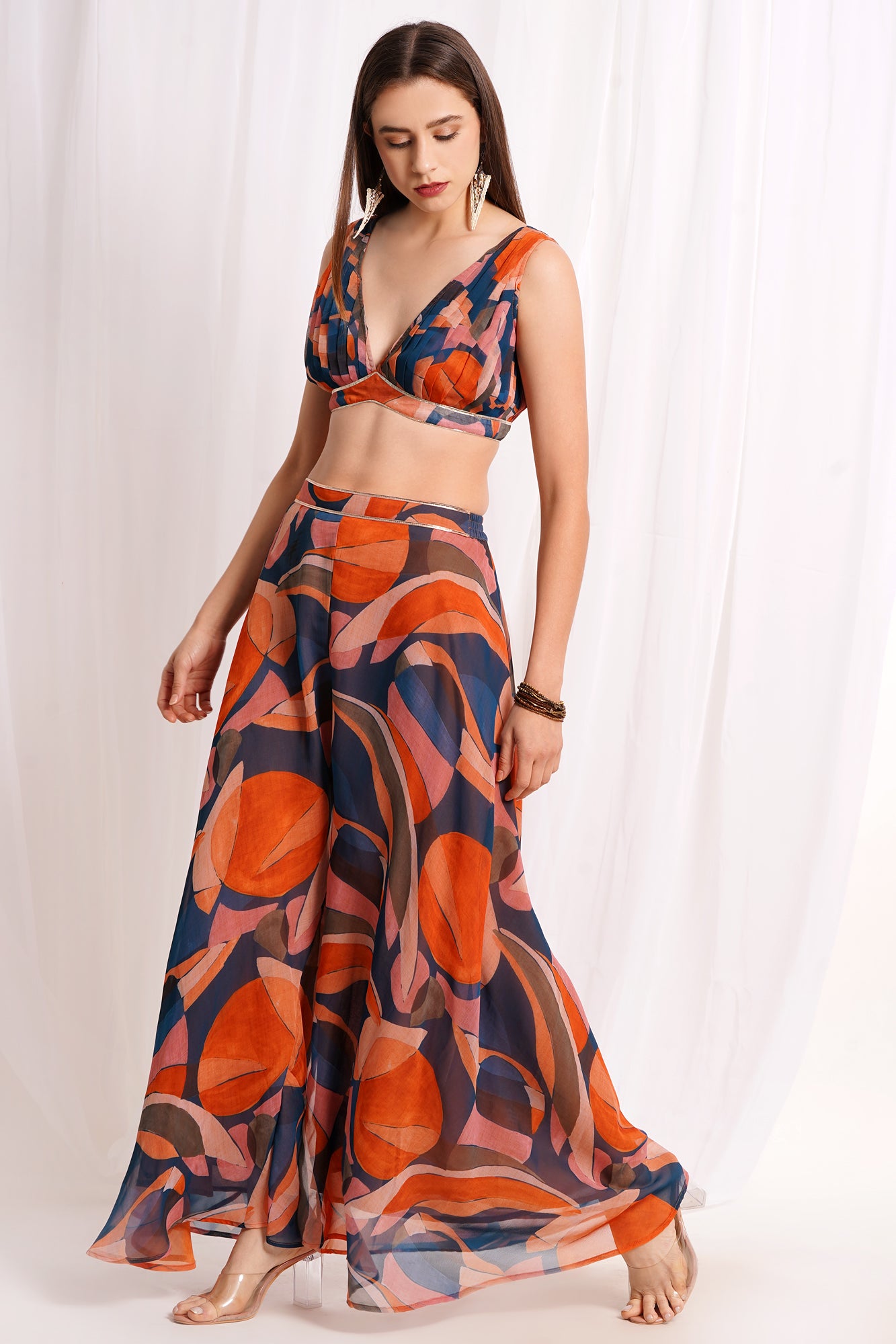 Surreal Citrus Chiffon Printed Three Piece Set