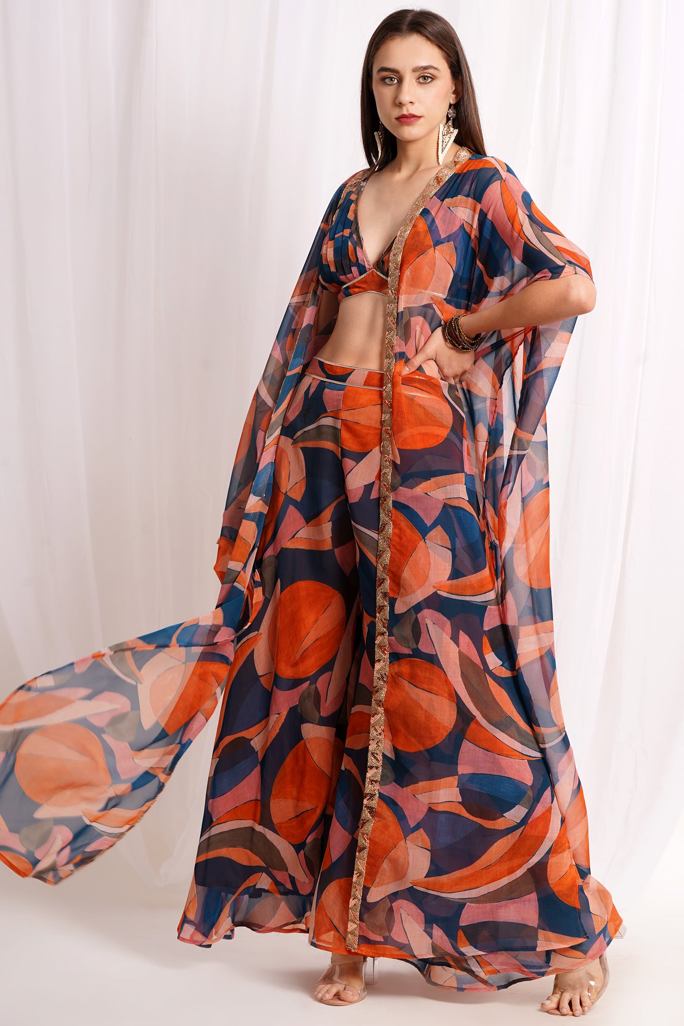 Surreal Citrus Chiffon Printed Three Piece Set