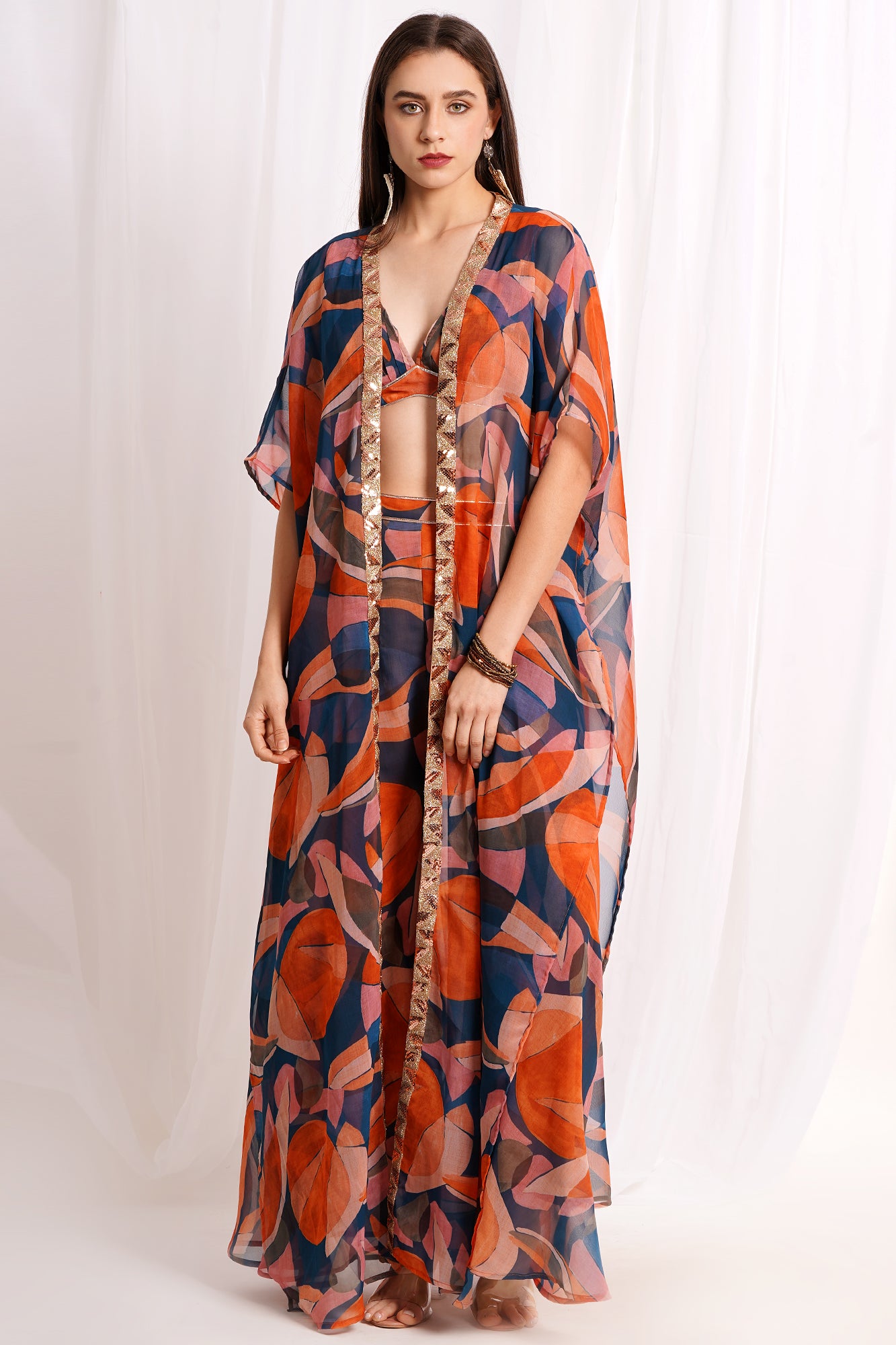 Surreal Citrus Chiffon Printed Three Piece Set