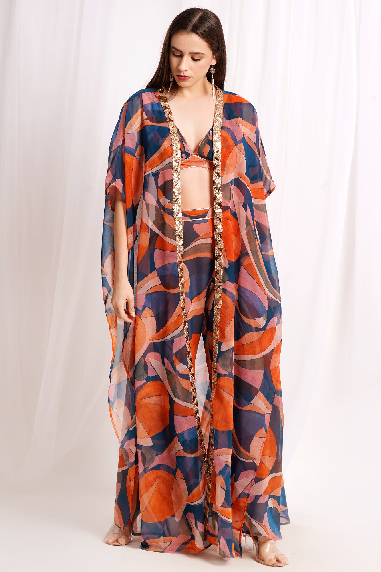 Surreal Citrus Chiffon Printed Three Piece Set