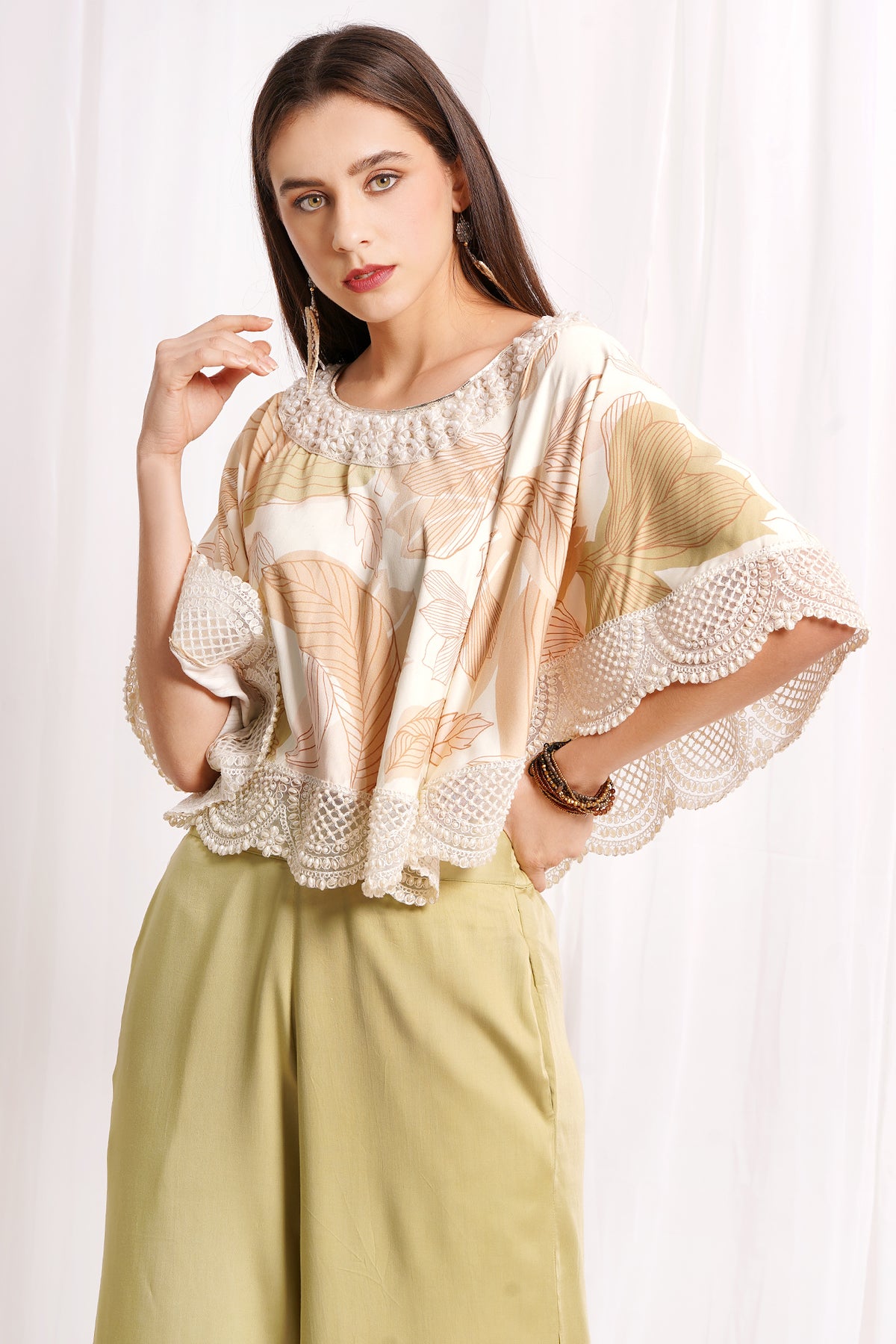 Ivory Whispers Printed Embellished Cape Set