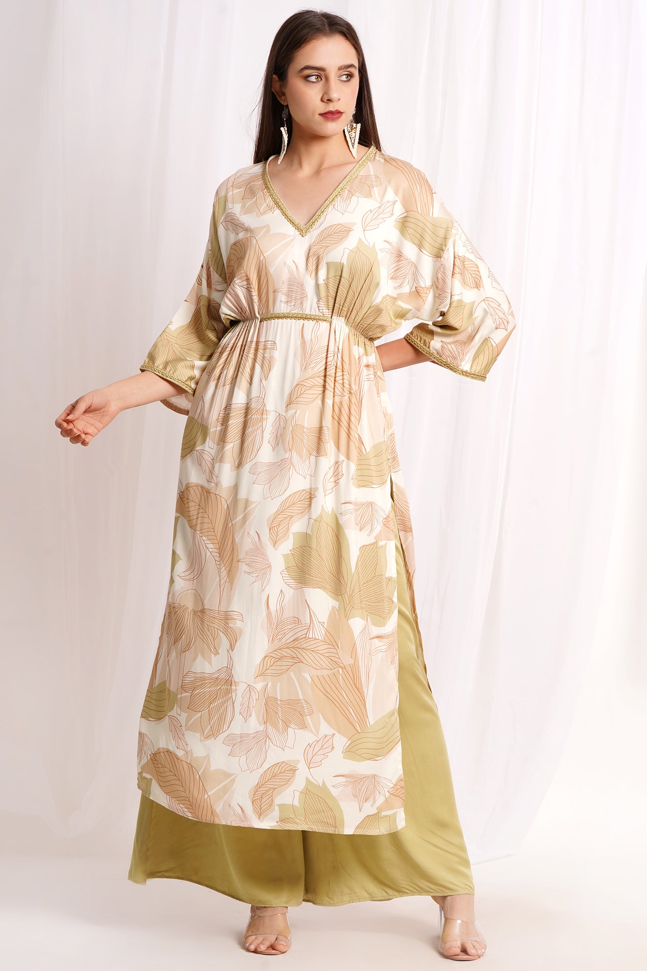 Ivory Whispers Printed Kaftan Kurta Set