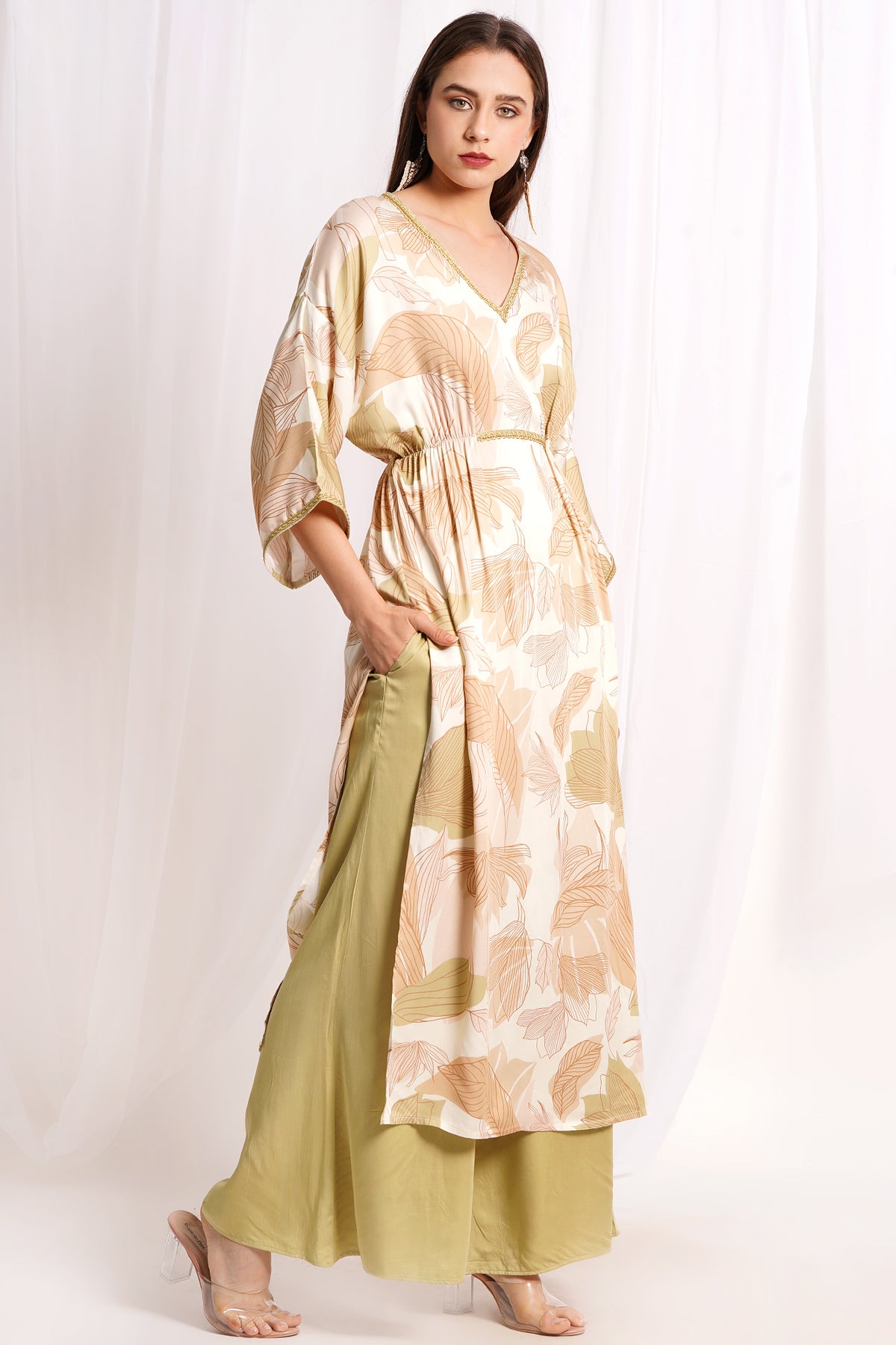 Ivory Whispers Printed Kaftan Kurta Set