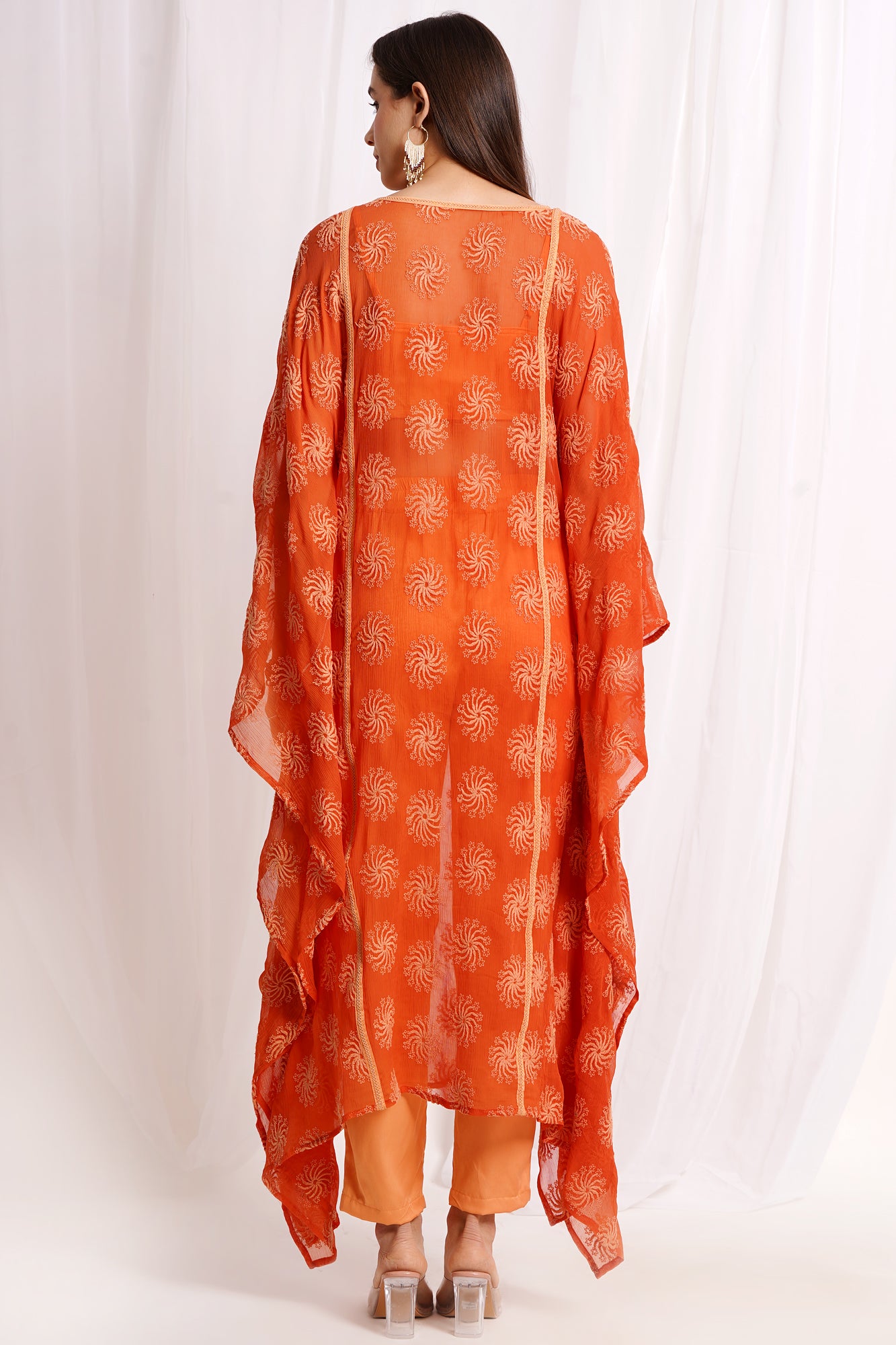 Orange Embroidered Kaftan Kurta Set