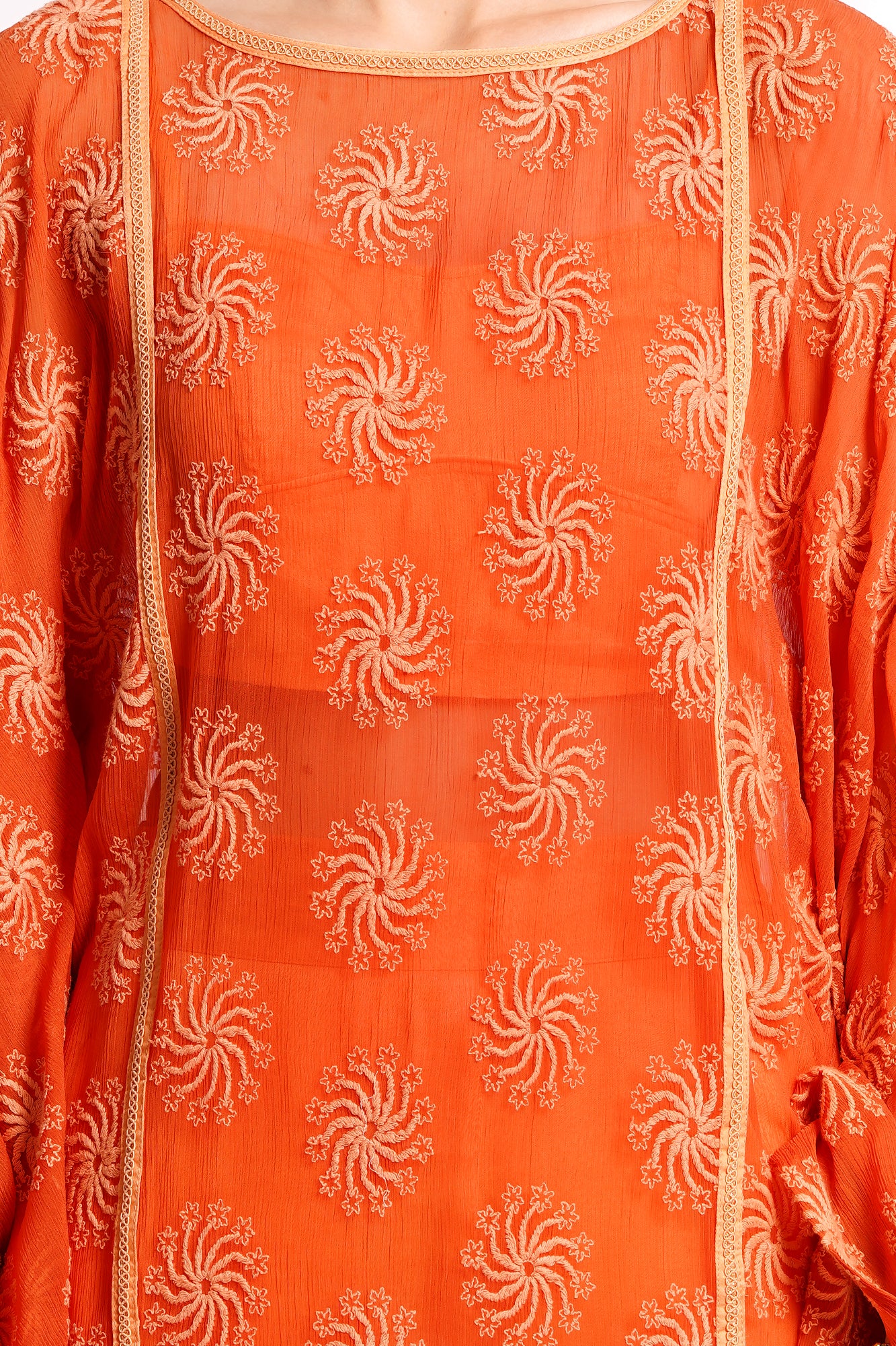 Orange Embroidered Kaftan Kurta Set