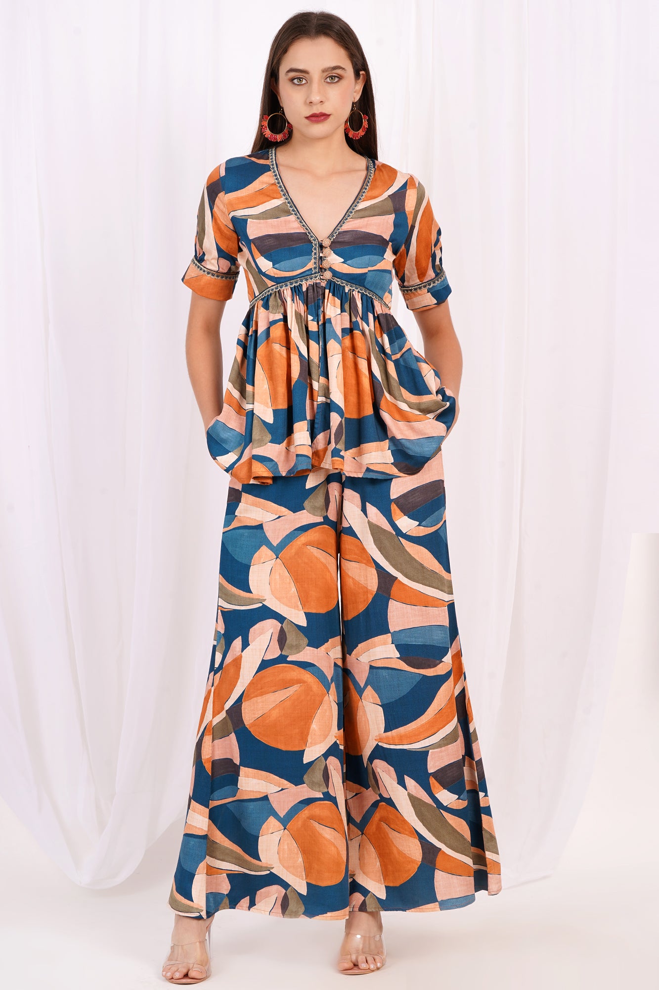 Surreal Citrus Printed Peplum Kurta Set