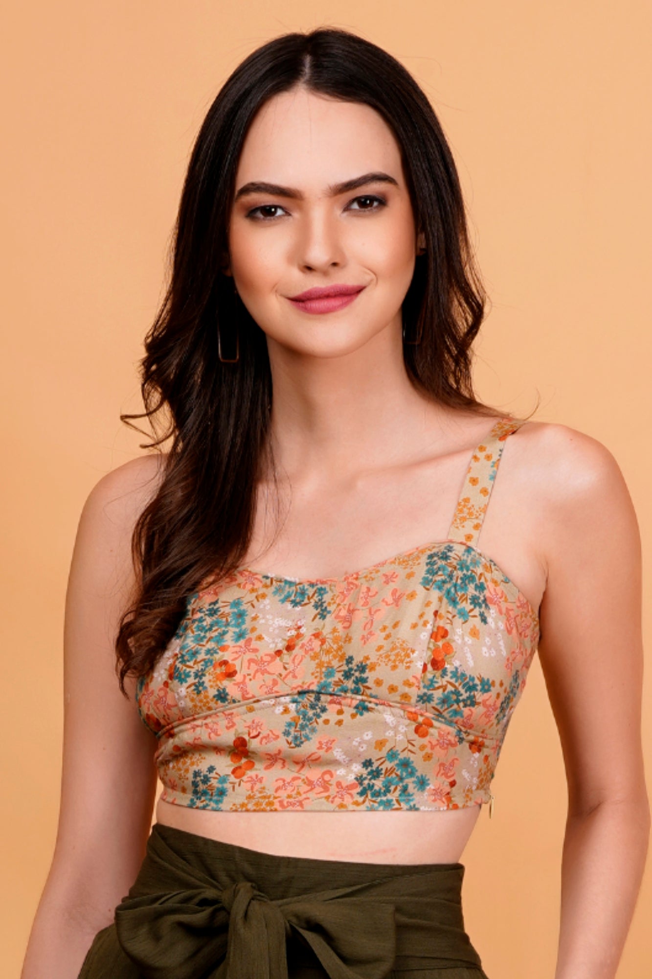 Sage Meadow Floral Printed Strappy Crop Top