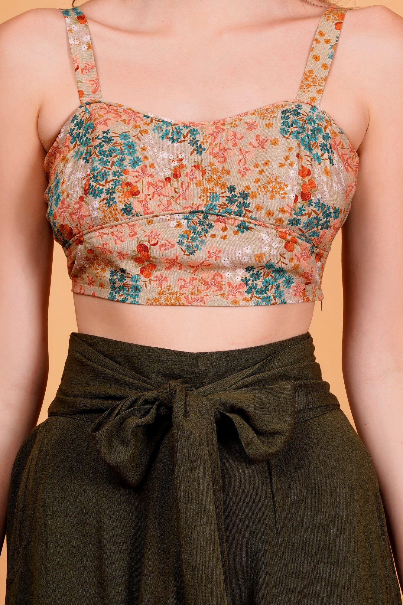 Sage Meadow Floral Printed Strappy Crop Top