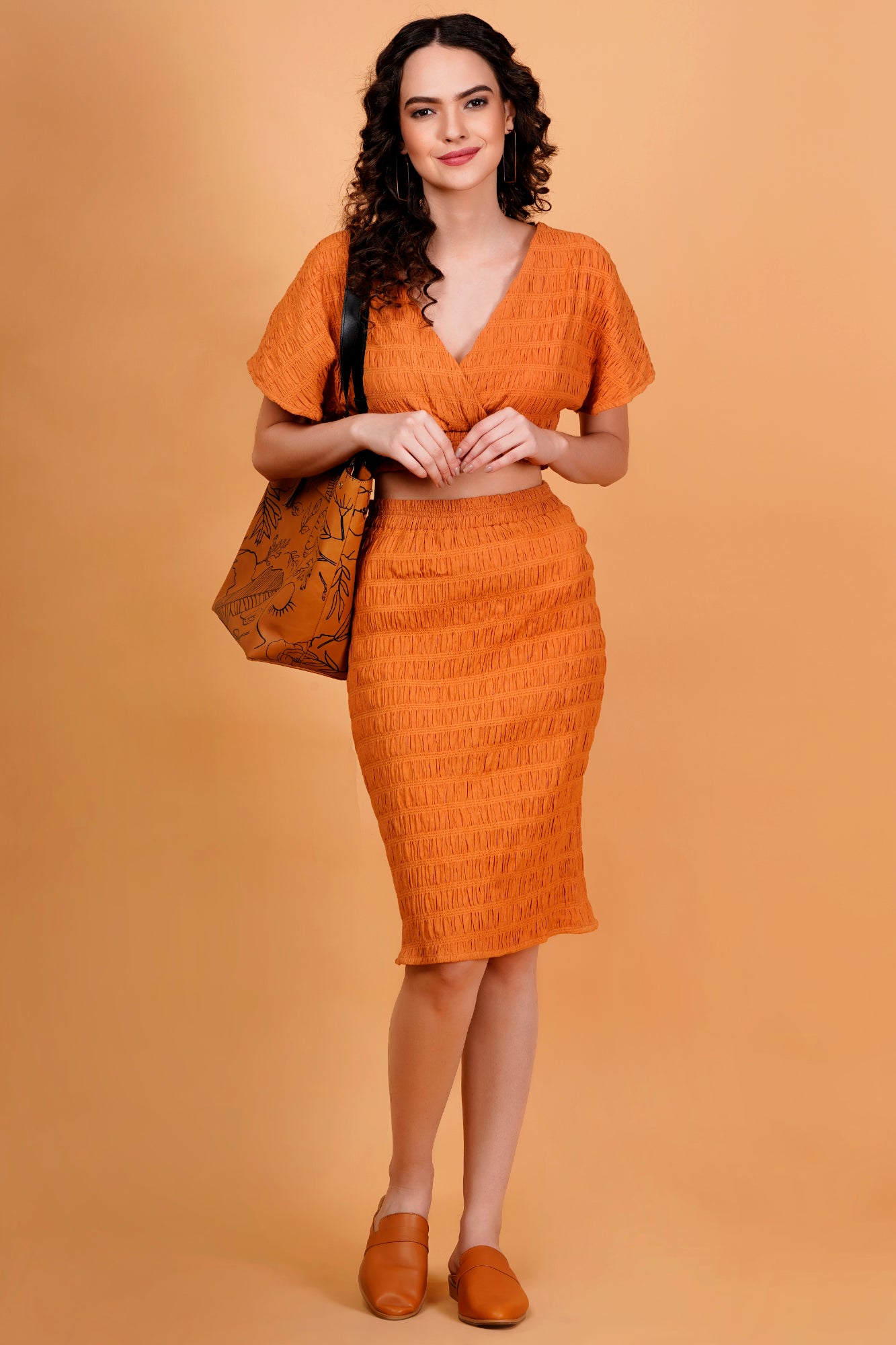 Orange Textured Bodycon Skirt