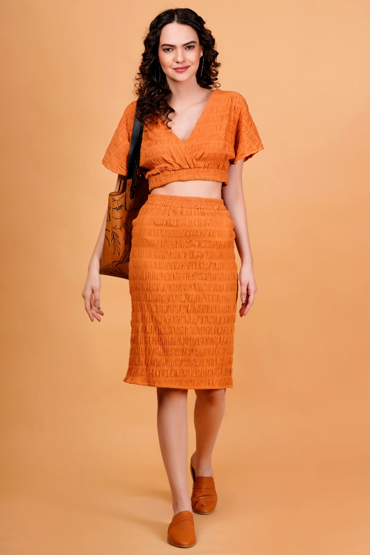 Orange Textured Co-ord Skirt Set