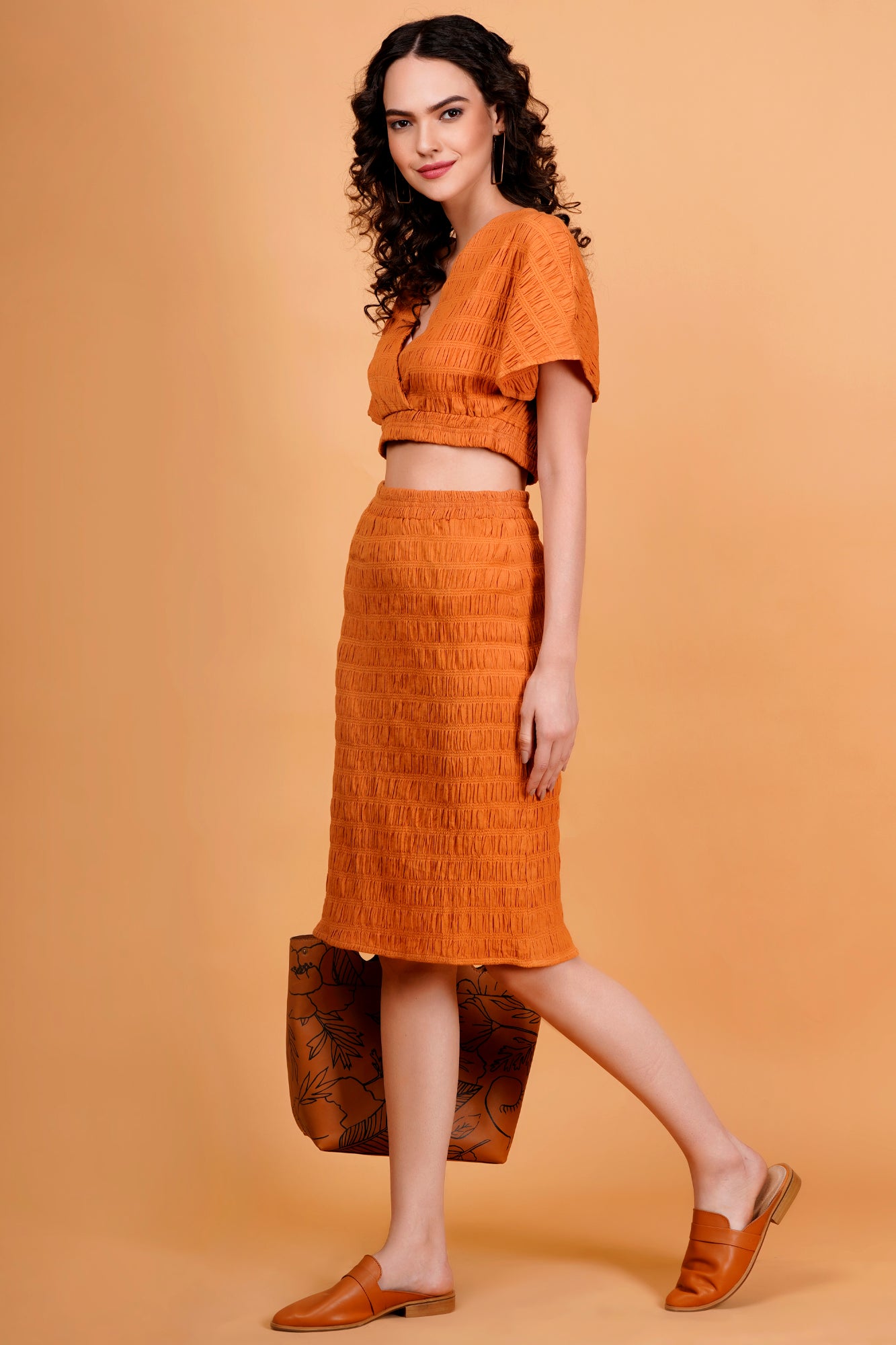 Orange Textured Bodycon Skirt