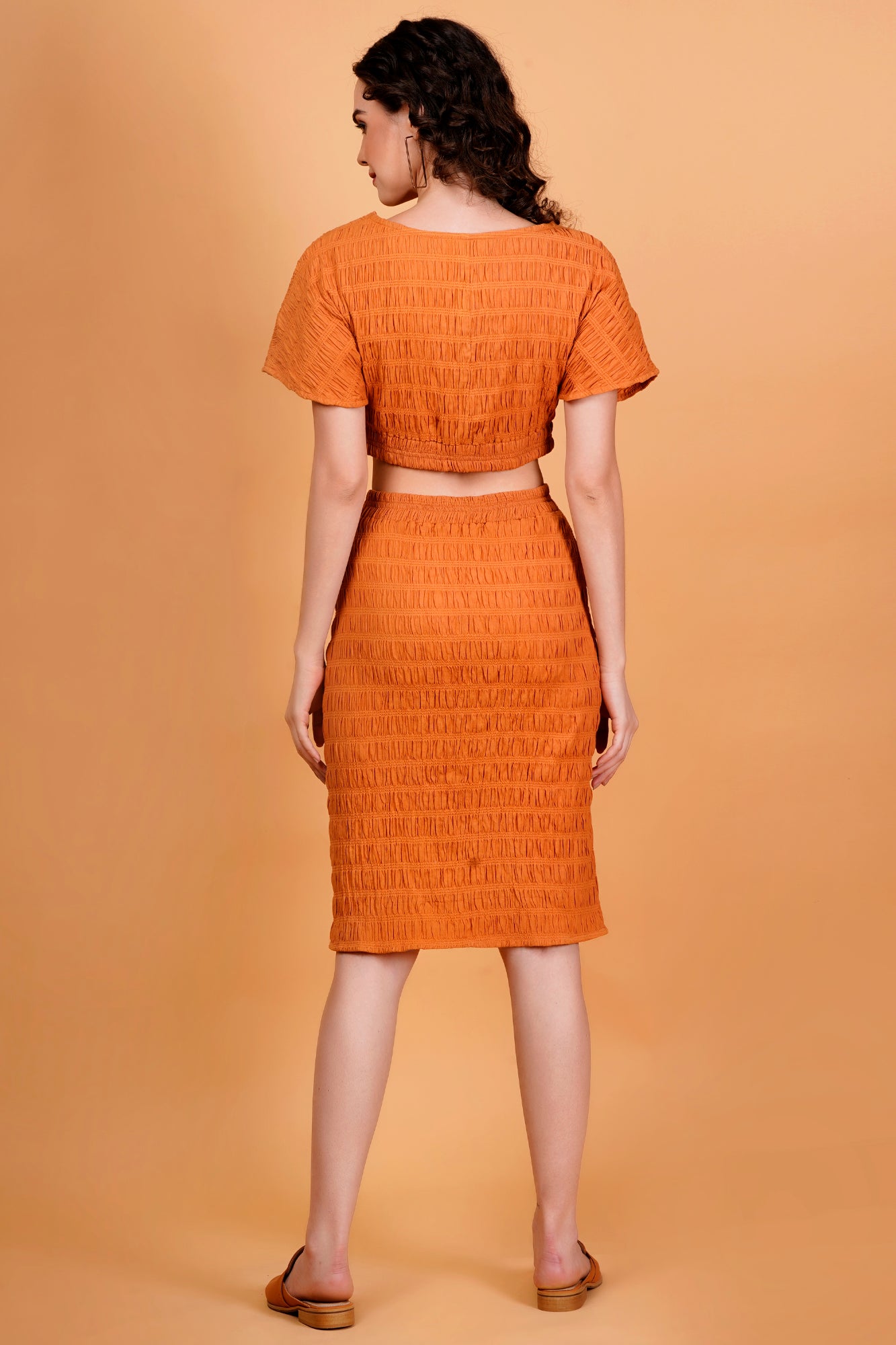 Orange Textured Bodycon Skirt